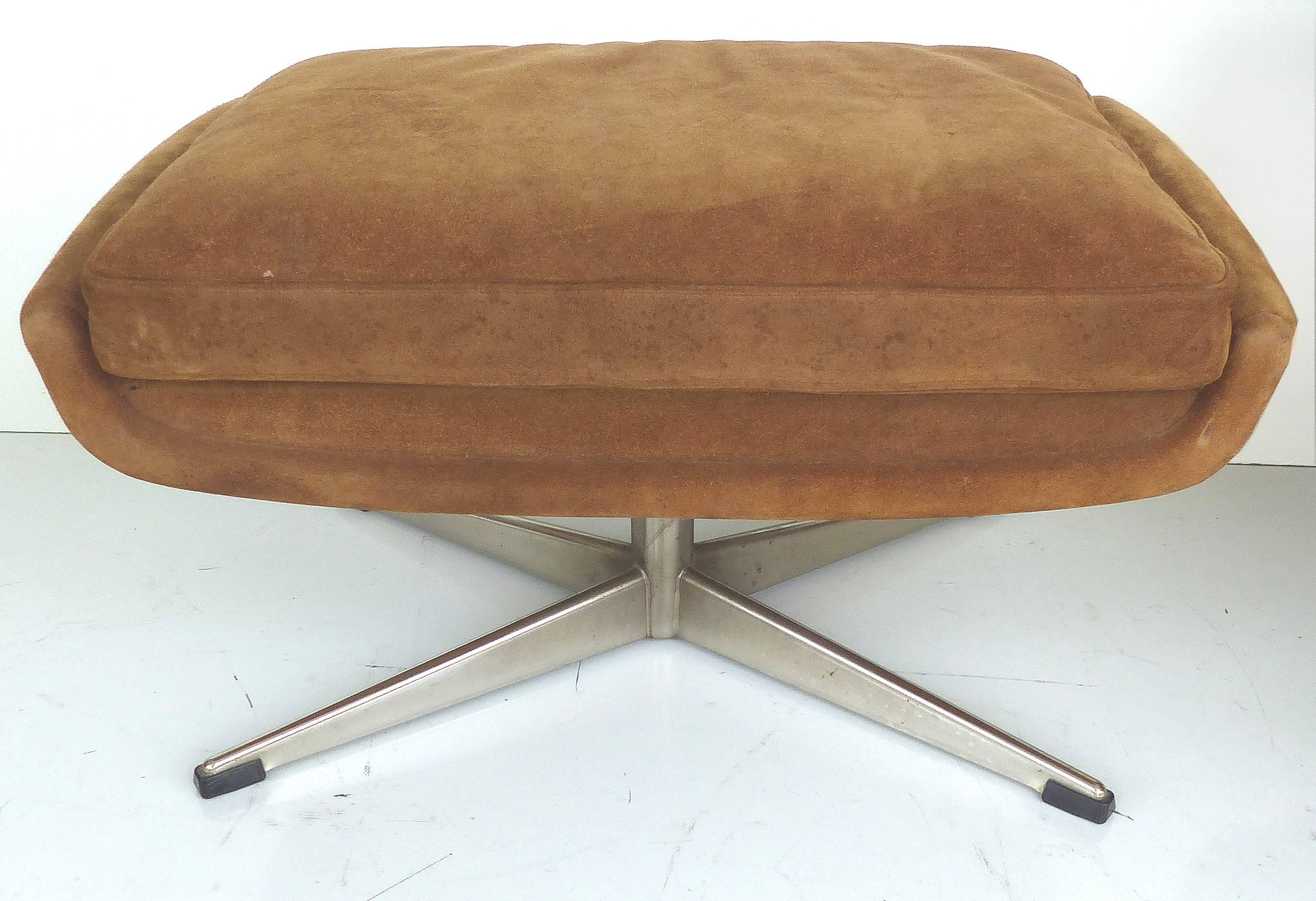 Mid-Century Modern Danish Mid-Century Suede Swivel Chair with Ottomans from John Stuart