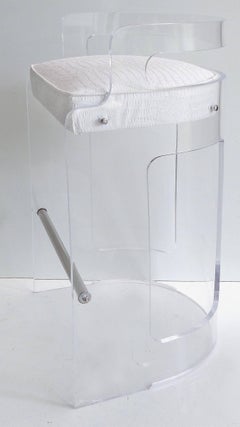 Lucite Barstools with Faux Crocodile Upholstery, Pair