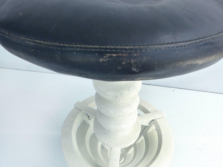 Turn of the Last Century Cast Iron Swivel Bar Stools with Leather Seats, Pair For Sale at 1stDibs