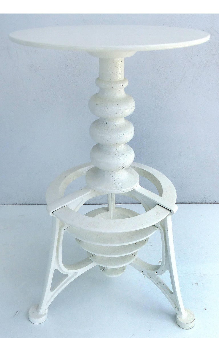 Turn of the Last Century Cast Iron Swivel Bar Stools with Leather Seats, Pair For Sale at 1stDibs