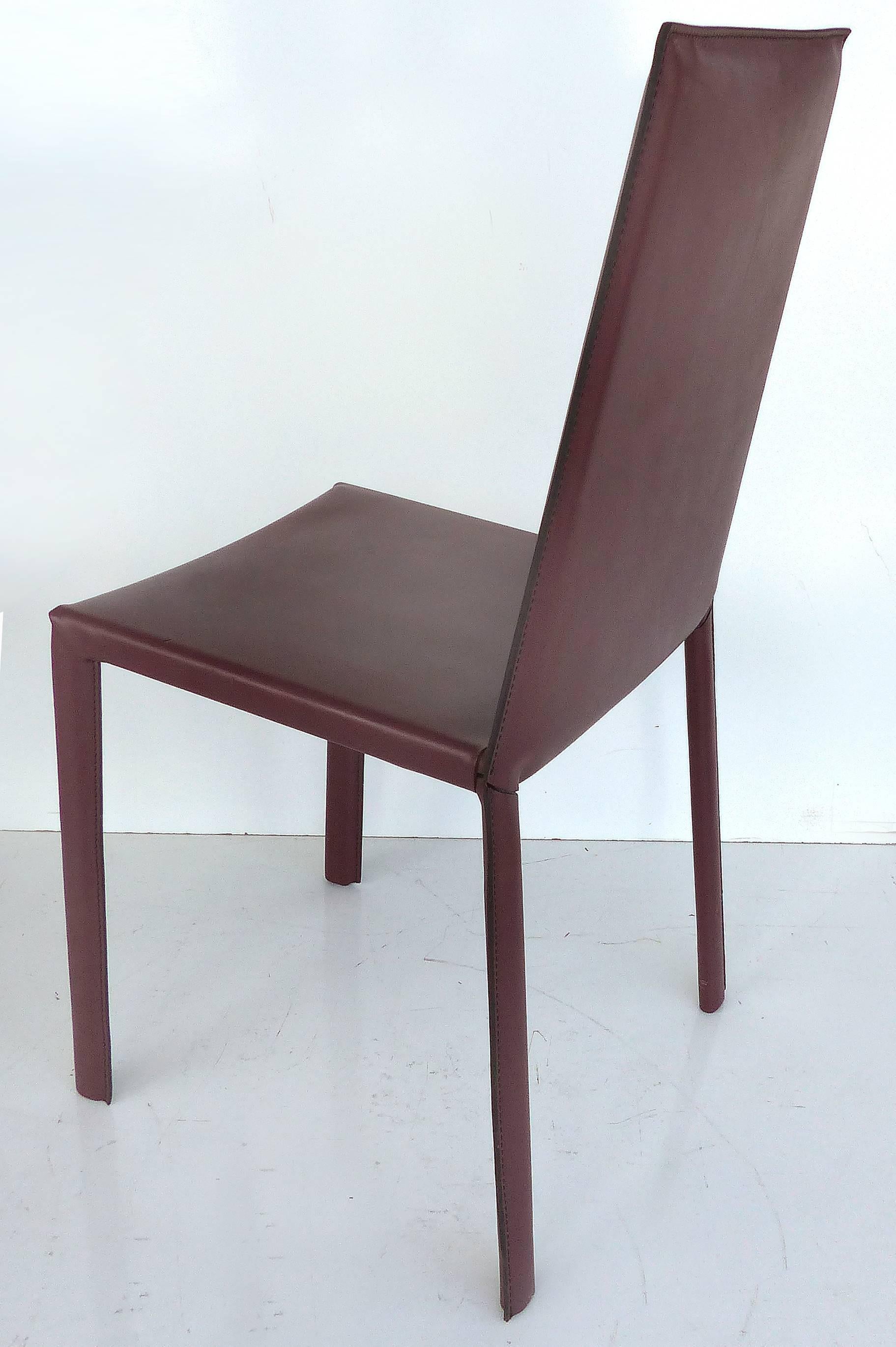 Arrben of Italy Leather Clad High Back Salinas Two Dining Chairs, Set of Six In Good Condition In Miami, FL