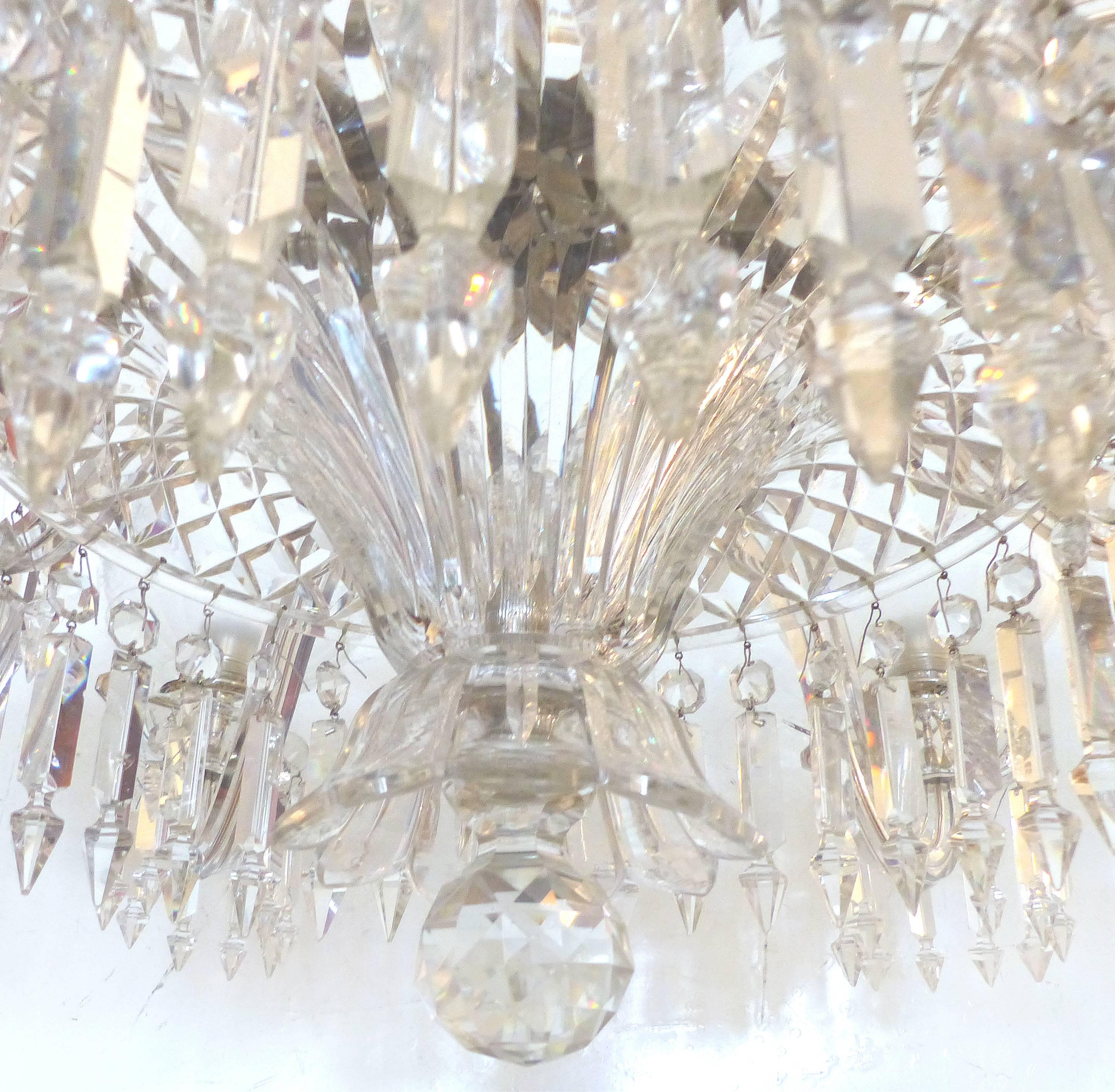 Silvered F. C. Osler English 19th Century Twelve-Arm Cut Crystal Gas Chandelier by 