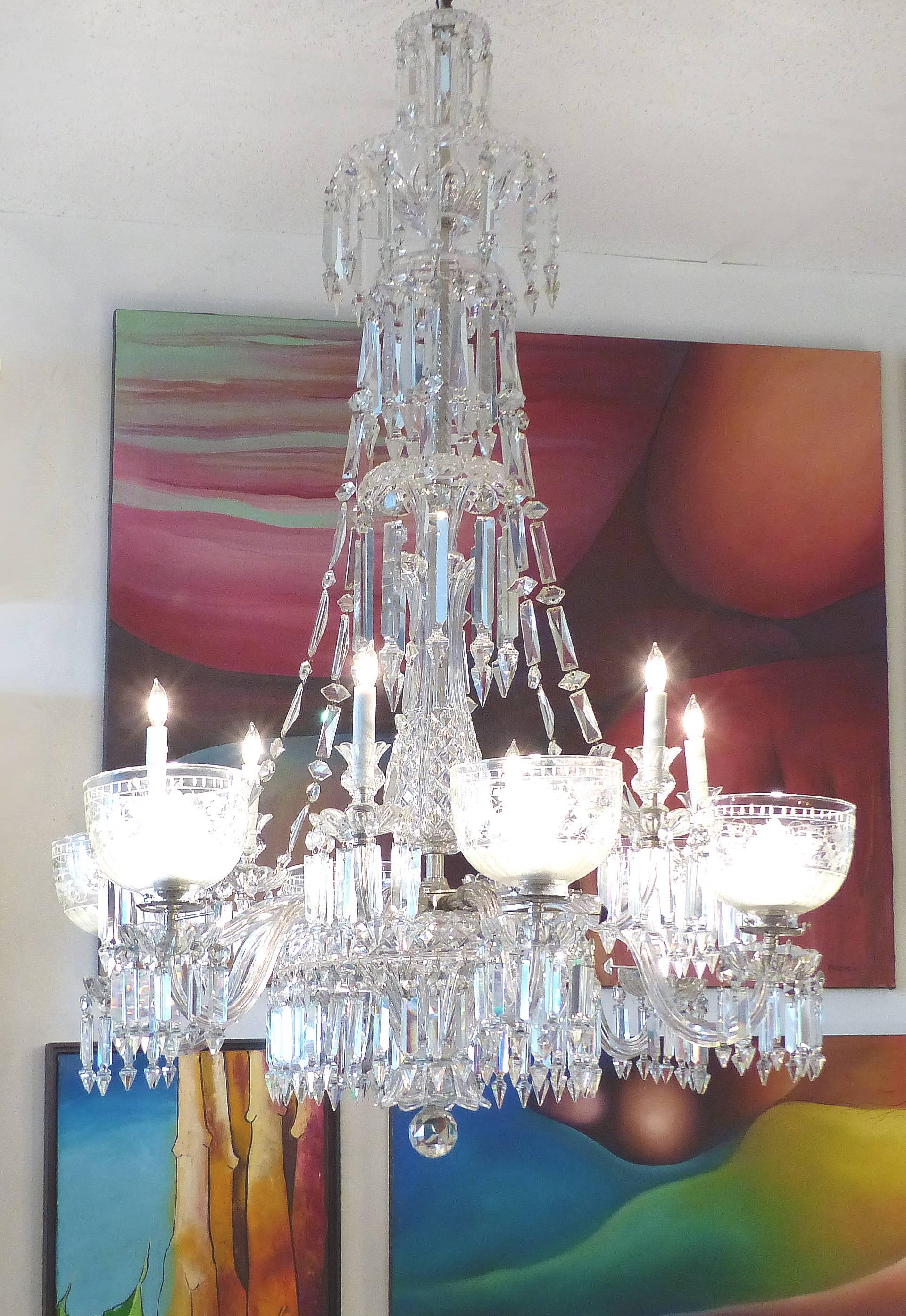F. C. Osler English 19th Century Twelve-Arm Cut Crystal Gas Chandelier by 

Offered for sale is a fine English cut crystal twelve arm chandelier by the renowned firm F. C. Osler. Originally a gas chandelier with later electrification, this chadelier