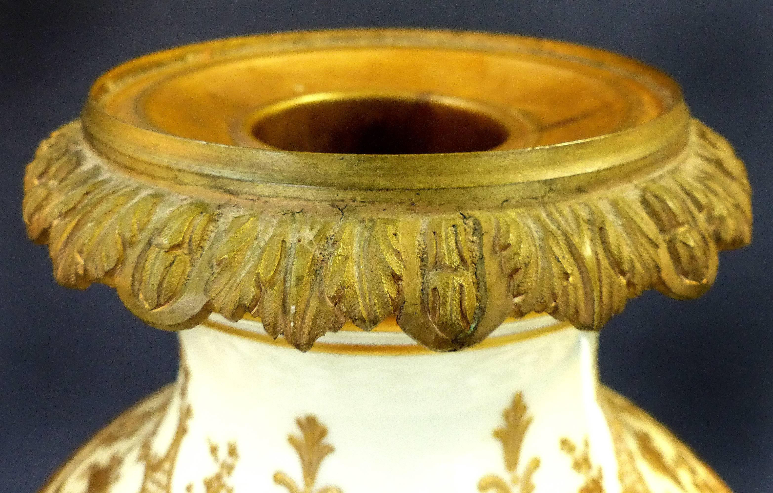 19th Century Hand-Painted Sevres Covered Urn Mounted in Gilt Bronze, Signed 1