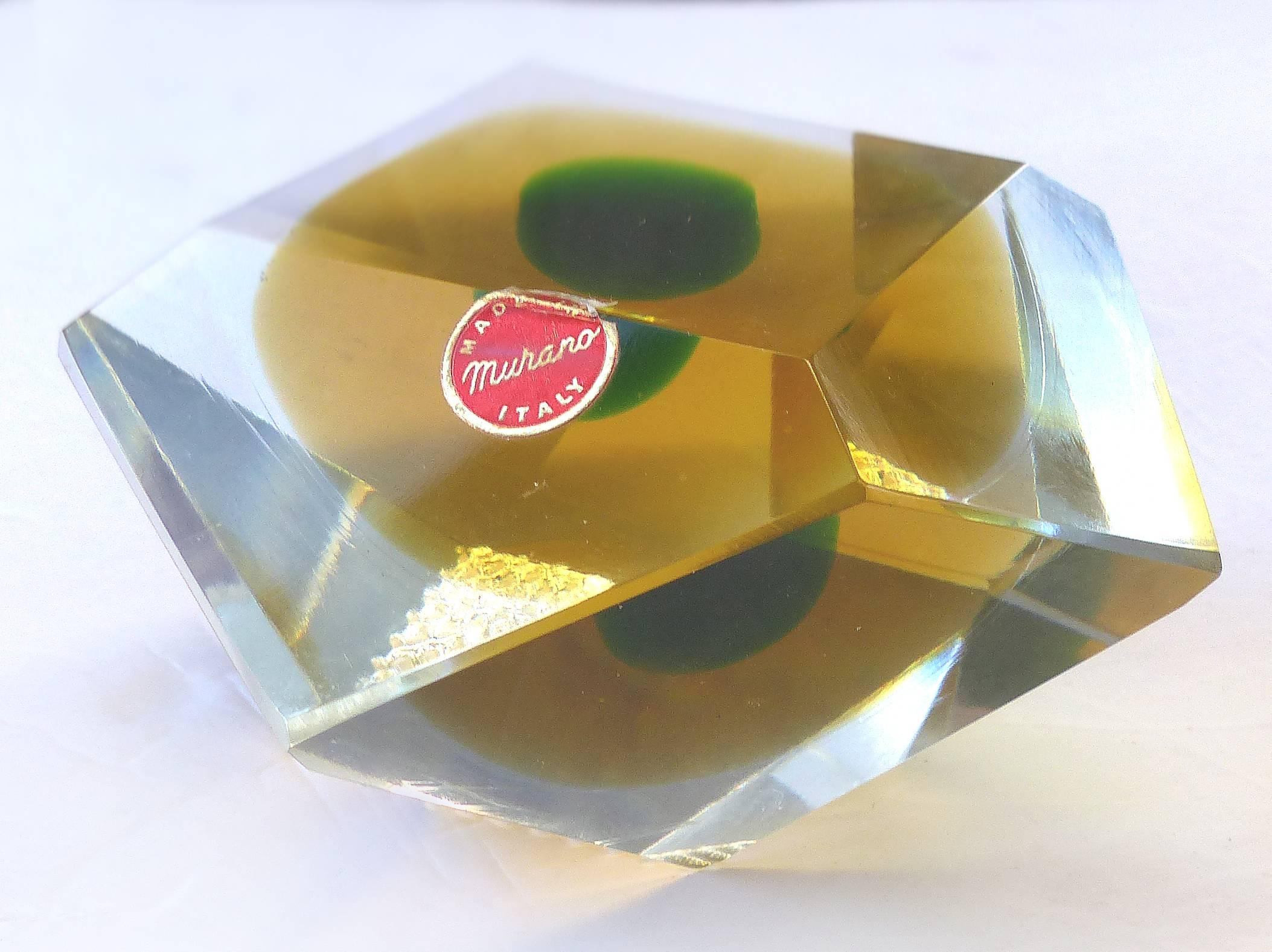 diamond cut glass square paperweight