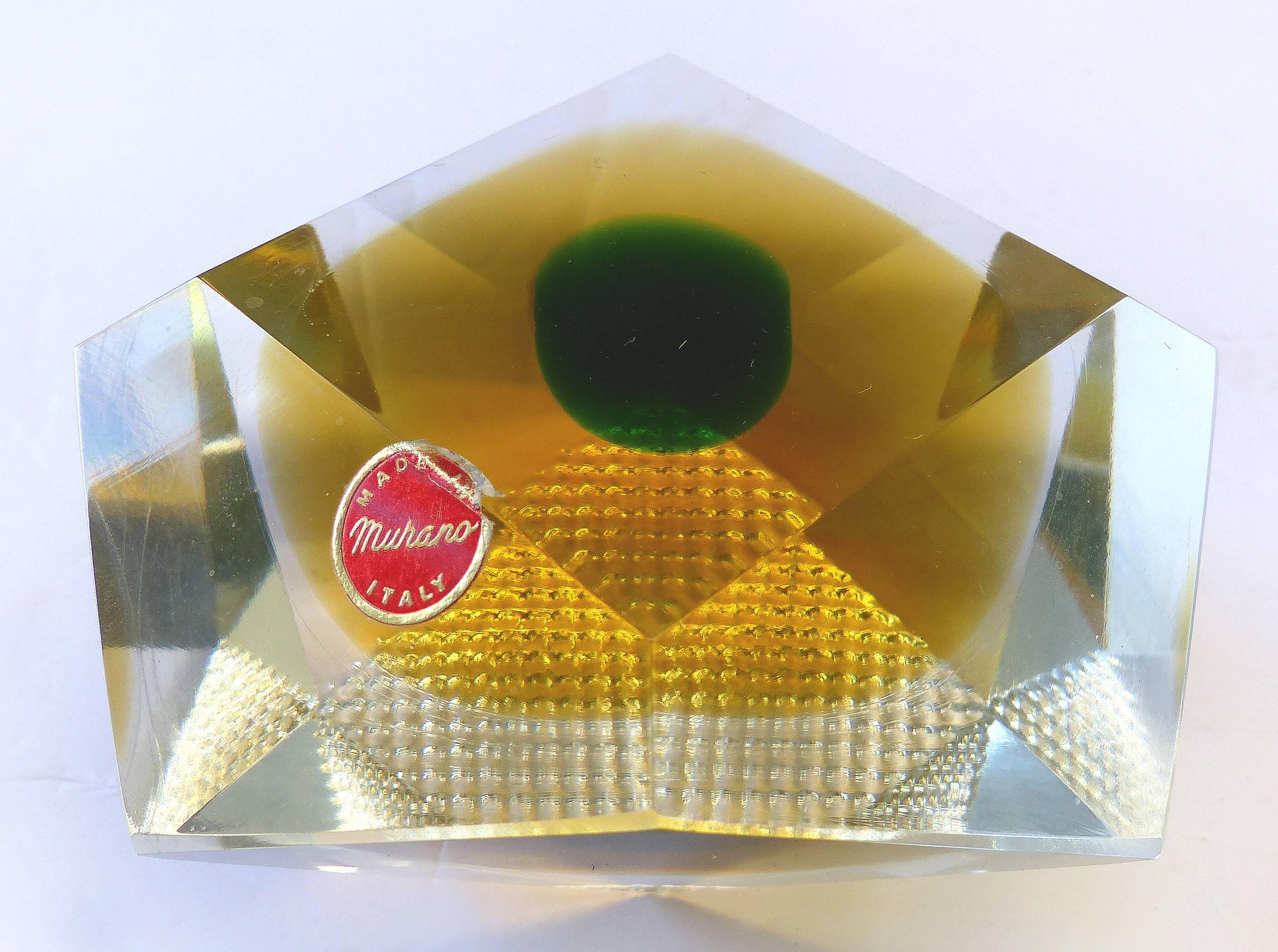 Mid-Century Modern Murano Glass Brilliant-Cut Diamond Form Object D'art Paperweight in Box