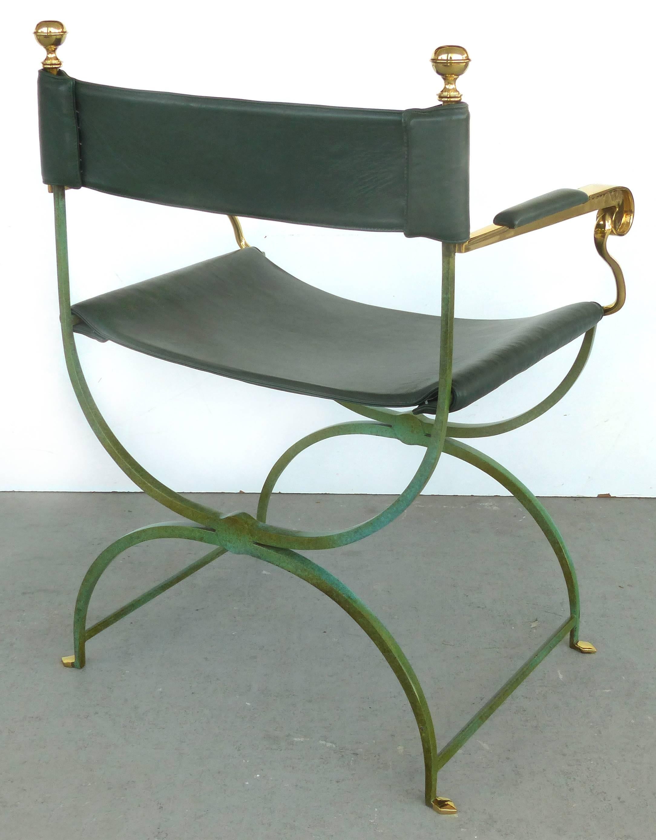 Patinated Pair of Brass Director's Chairs by Valenti, Spain