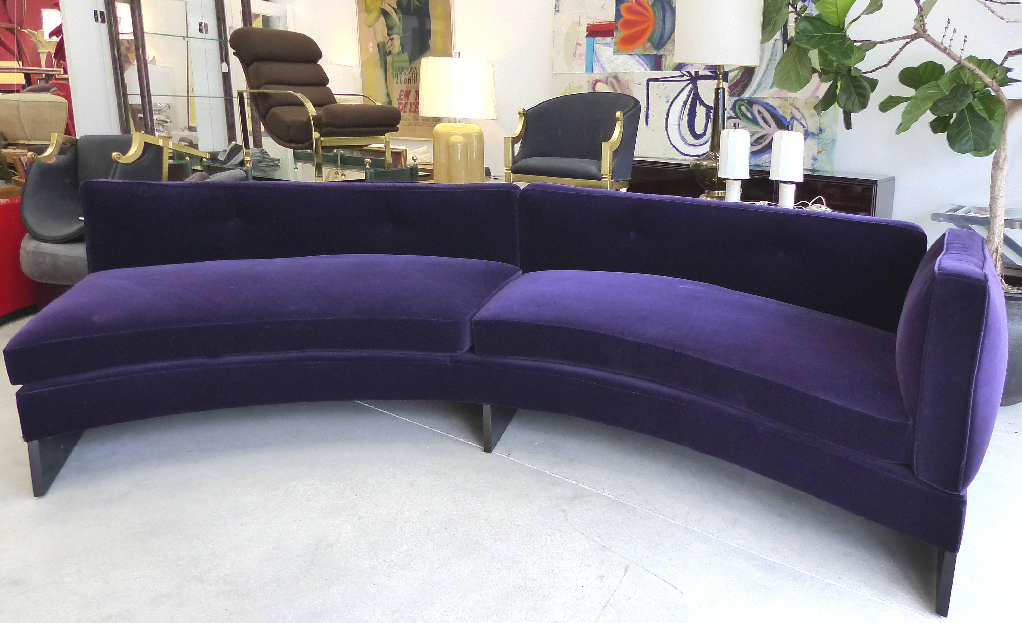Modern Monumental Custom Curved Sofa in Velvet