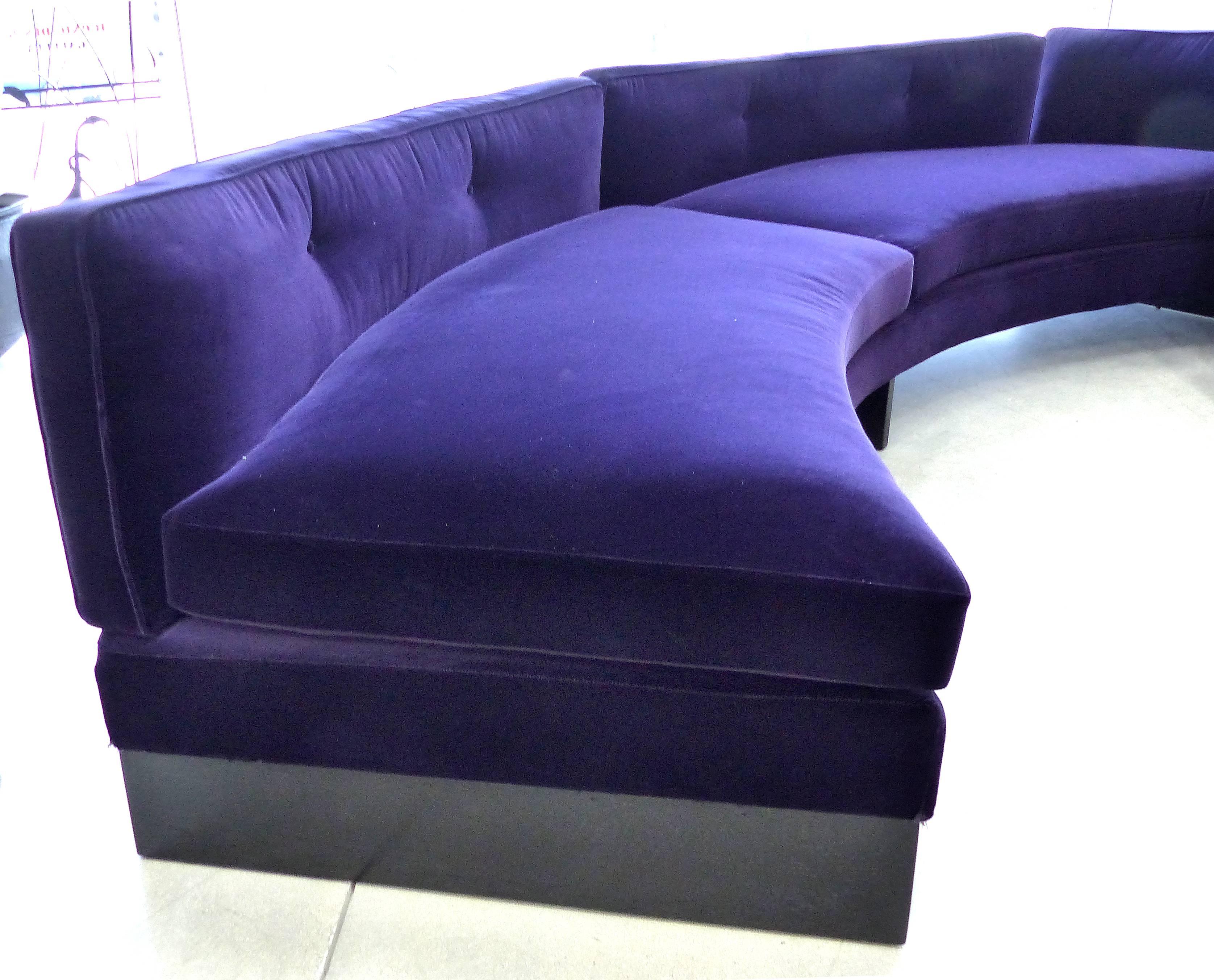 Monumental Custom Curved Sofa in Velvet In Excellent Condition In Miami, FL