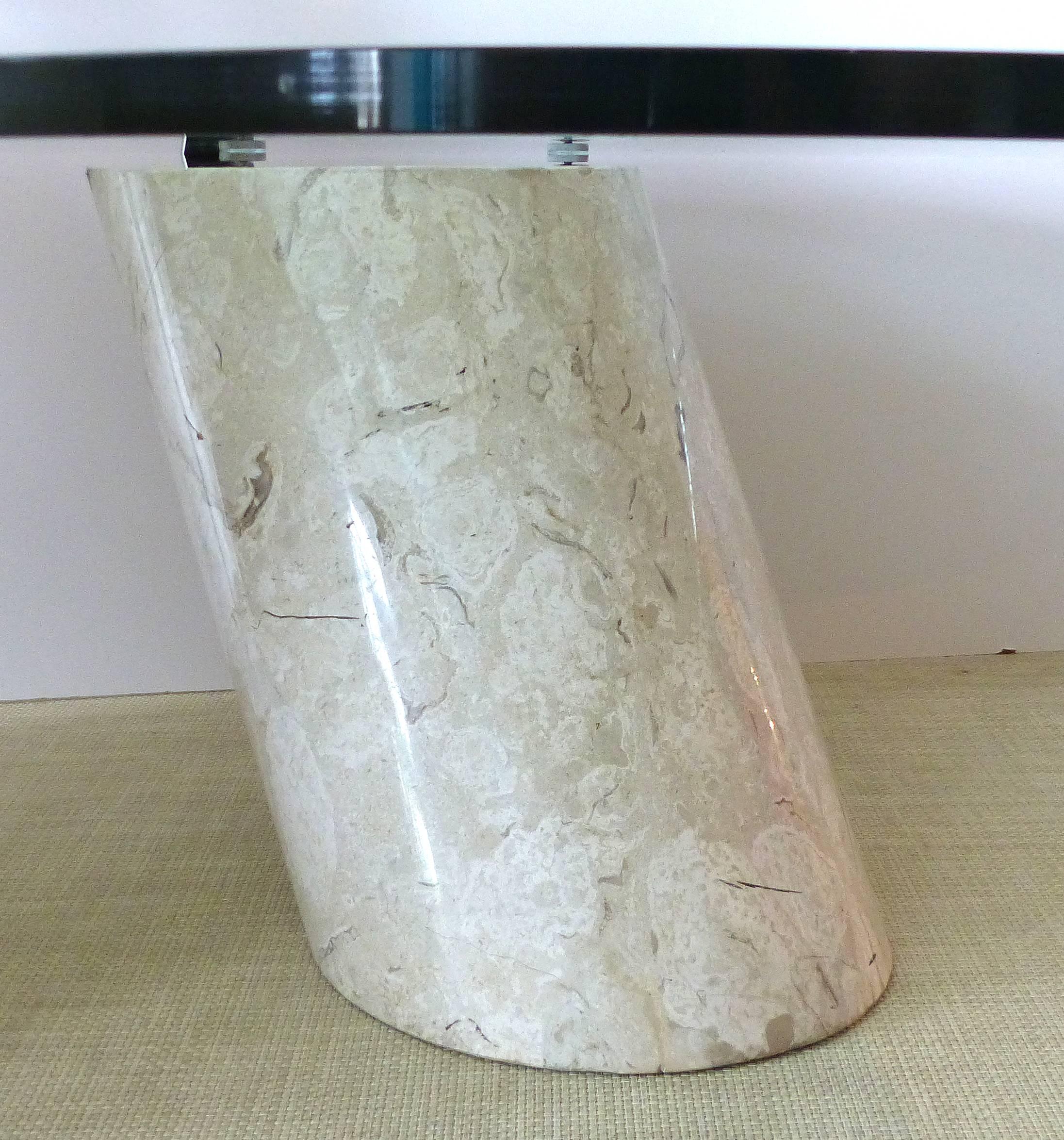Chrome Cantilever Travertine and Round Glass Coffee Table by Brueton