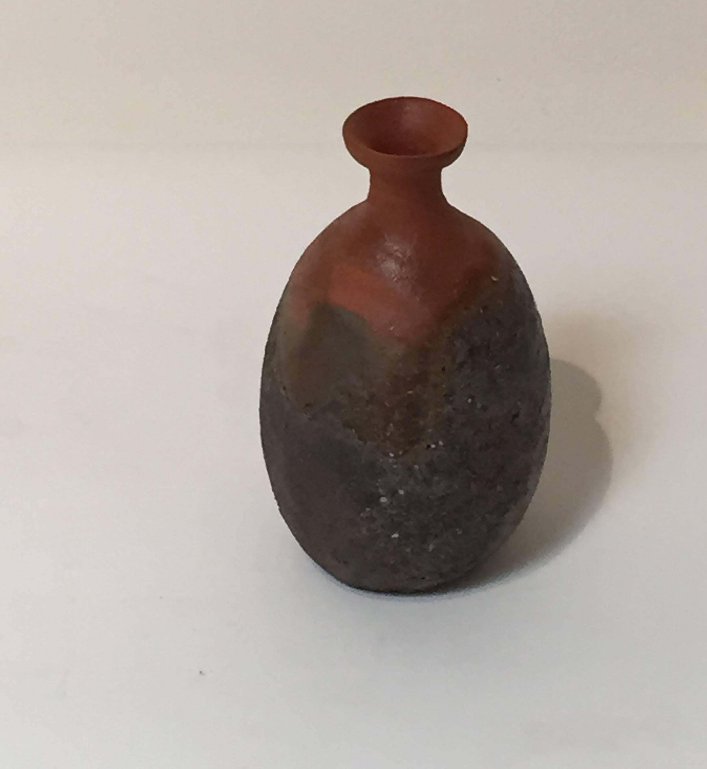 Wood fired sake flask by Japanese Potter Osawa Tsuneo (b.1962).
Natural ash glaze effects encompass the beautiful deep brown and red clay body.
Includes custom signed box.