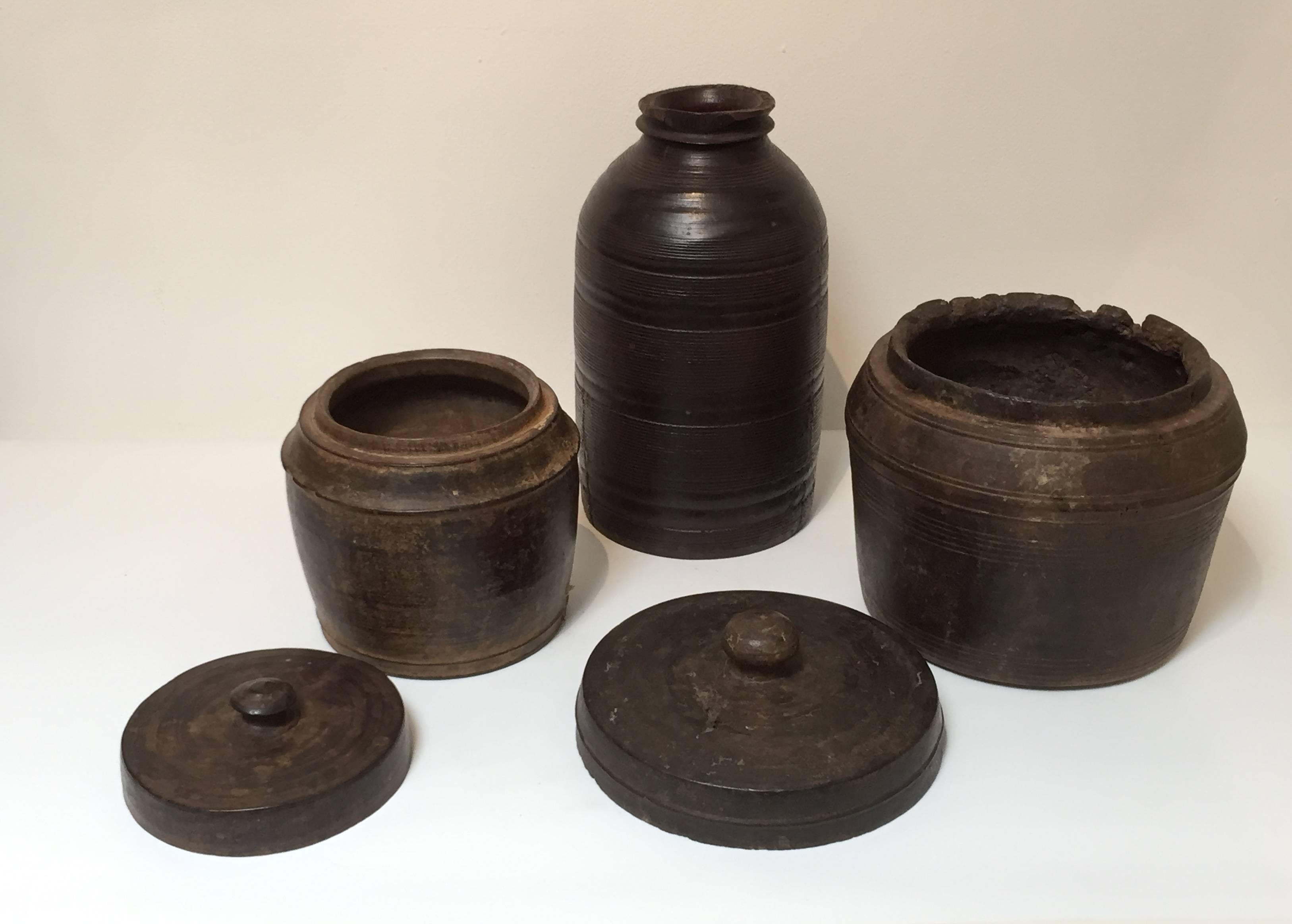 19th Century Tibetan Wooden Containers In Distressed Condition In Los Angeles, CA