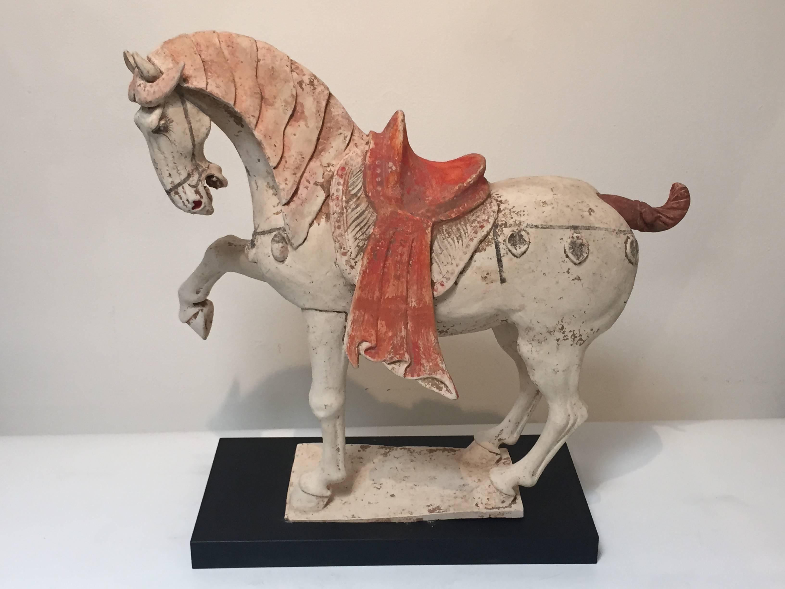18th Century and Earlier Pair of 8th Century Tang Dynasty Prancing Horses For Sale