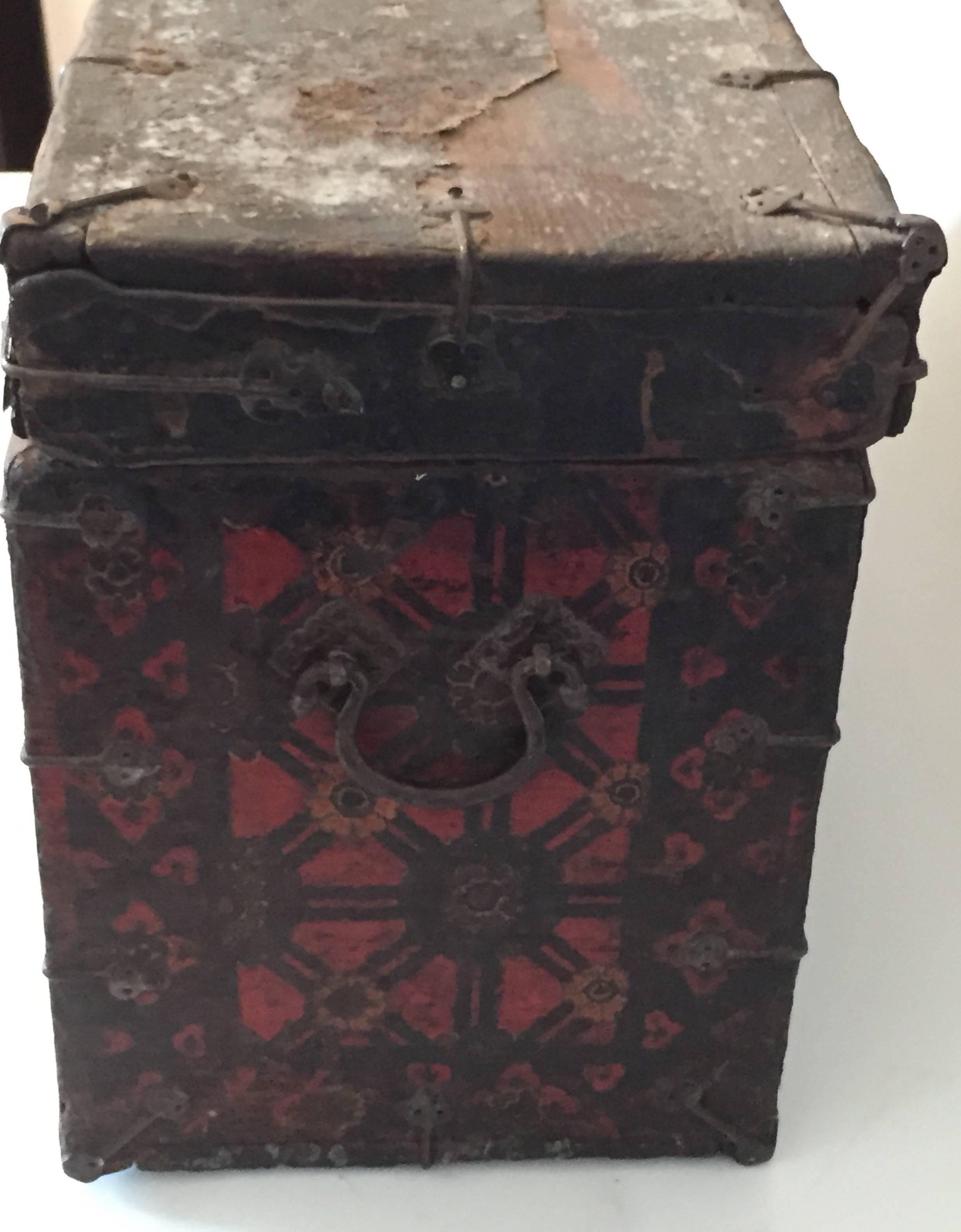 Metal 19th Century Painted Tibetan Trunk