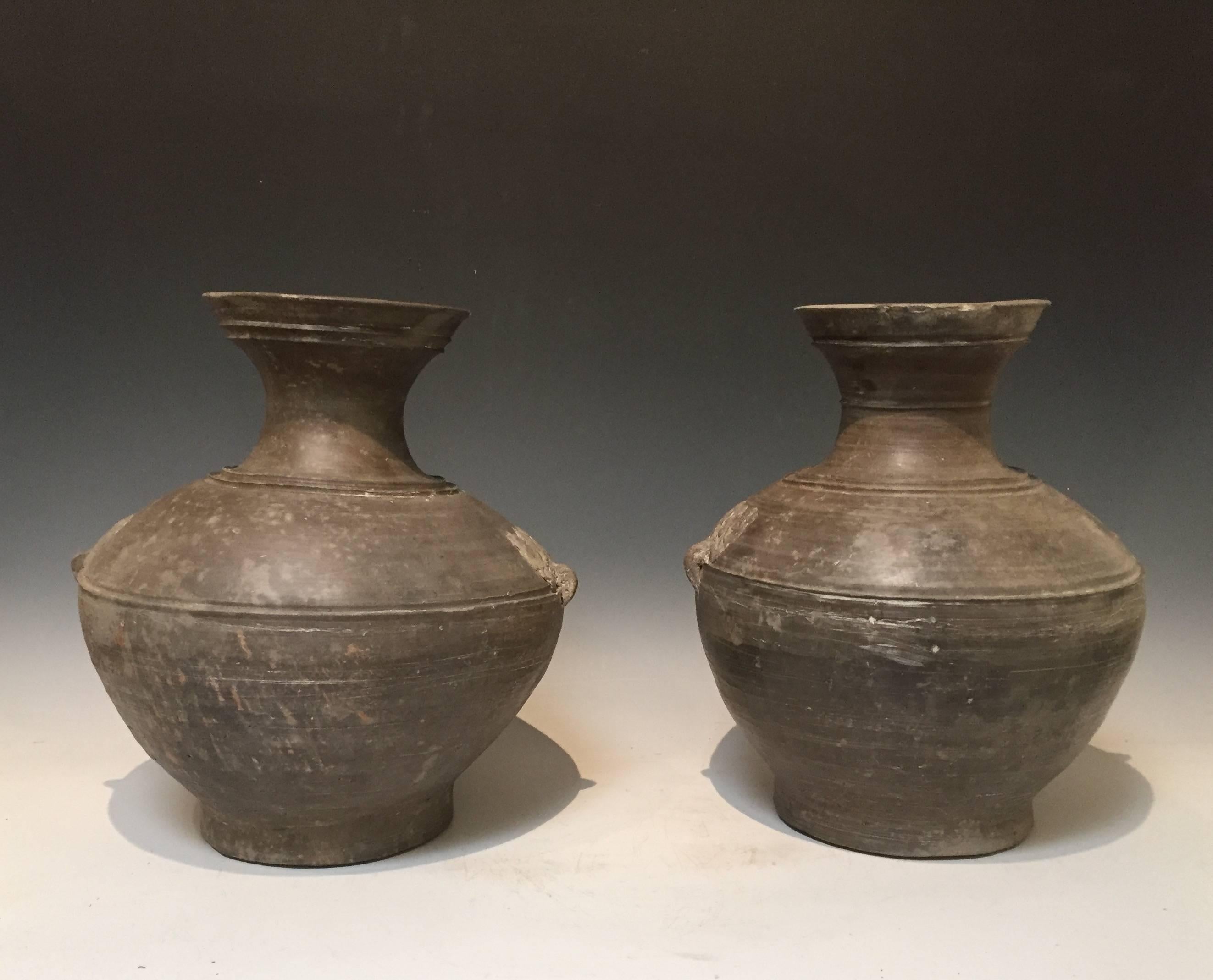 Chinese Pair of Antique Pottery Jars From The Han Dynasty