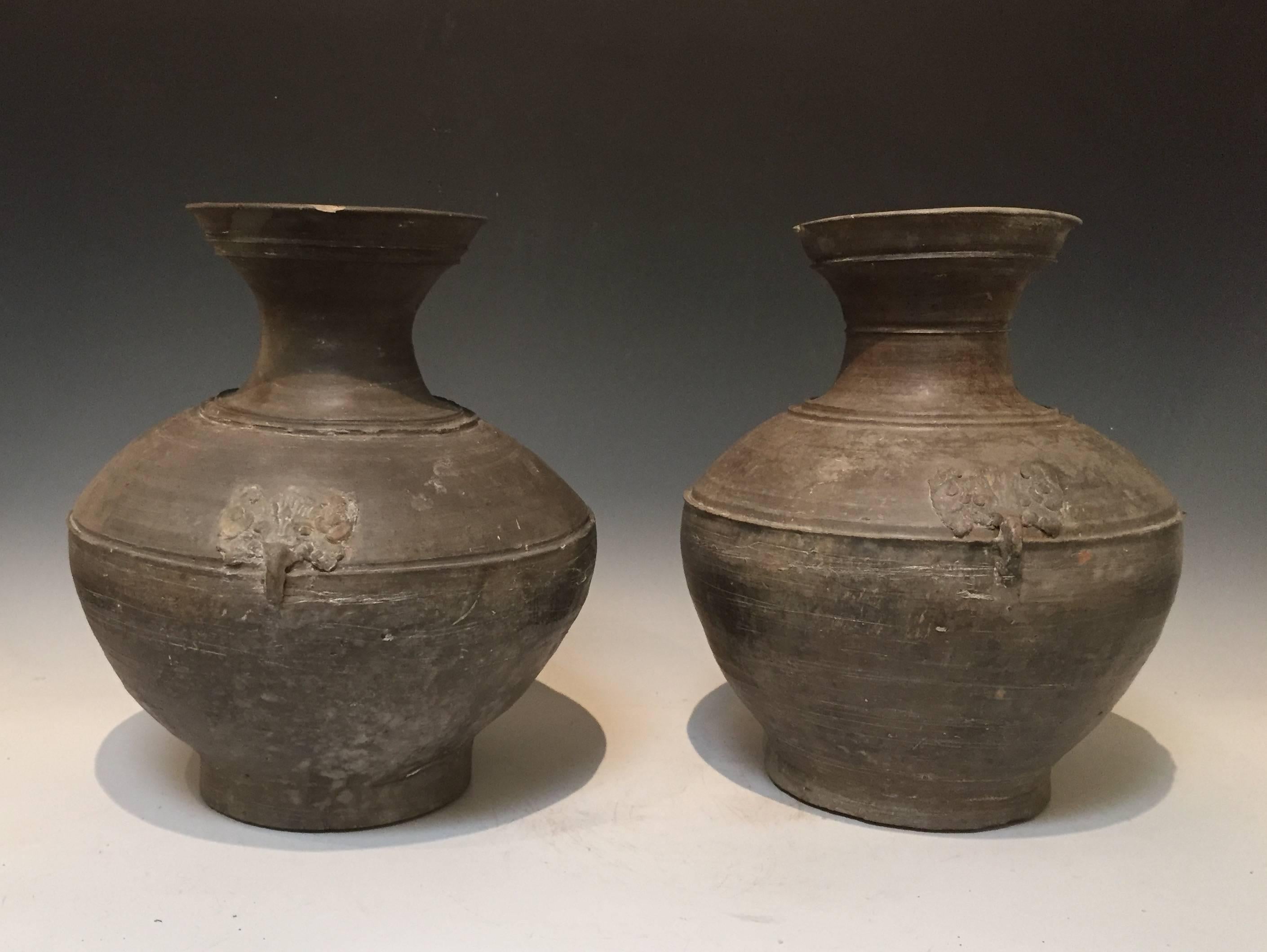 18th Century and Earlier Pair of Antique Pottery Jars From The Han Dynasty