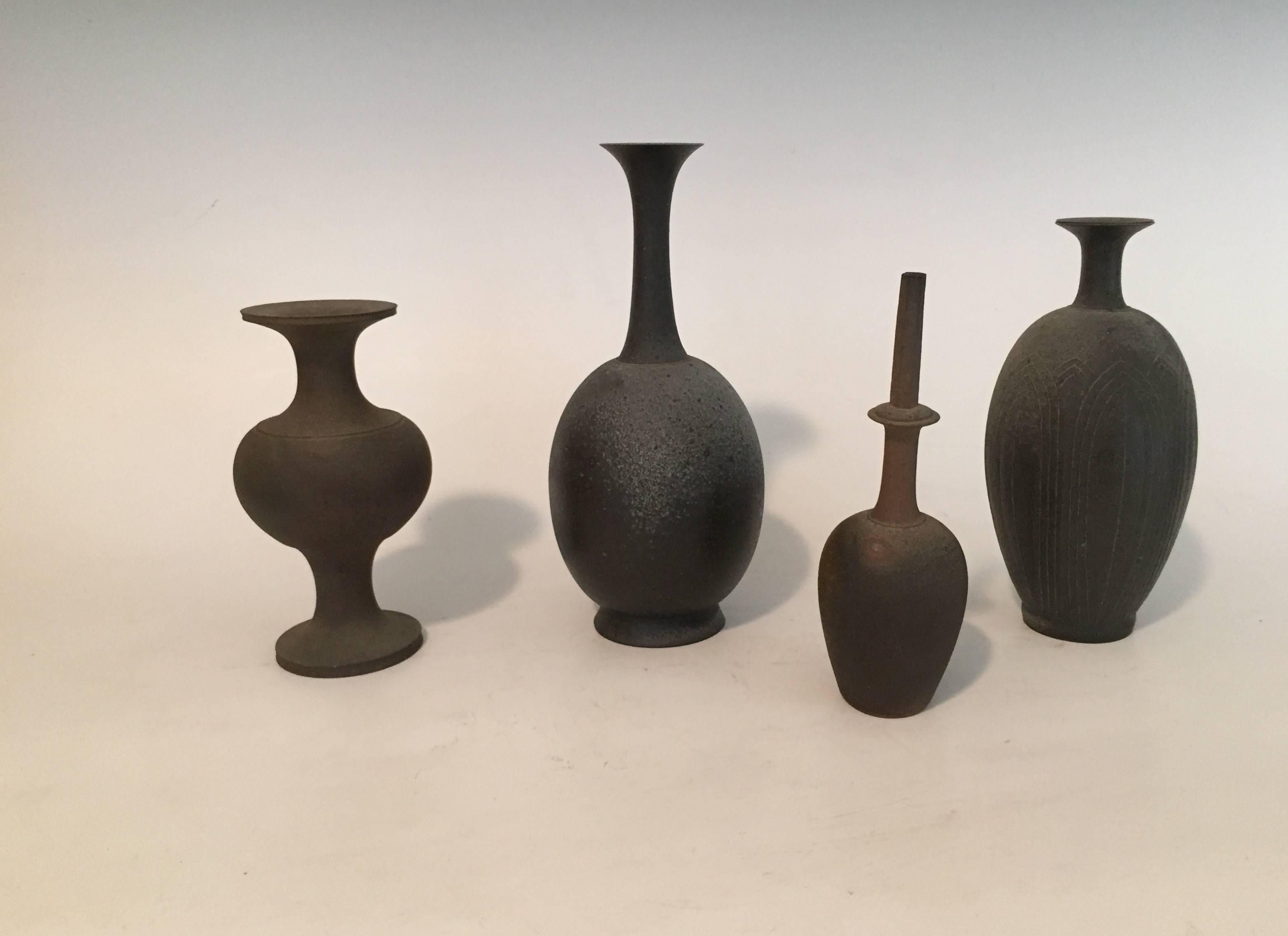 Set of Four Contemporary Stoneware Vases by Koji Toda In Excellent Condition In Los Angeles, CA
