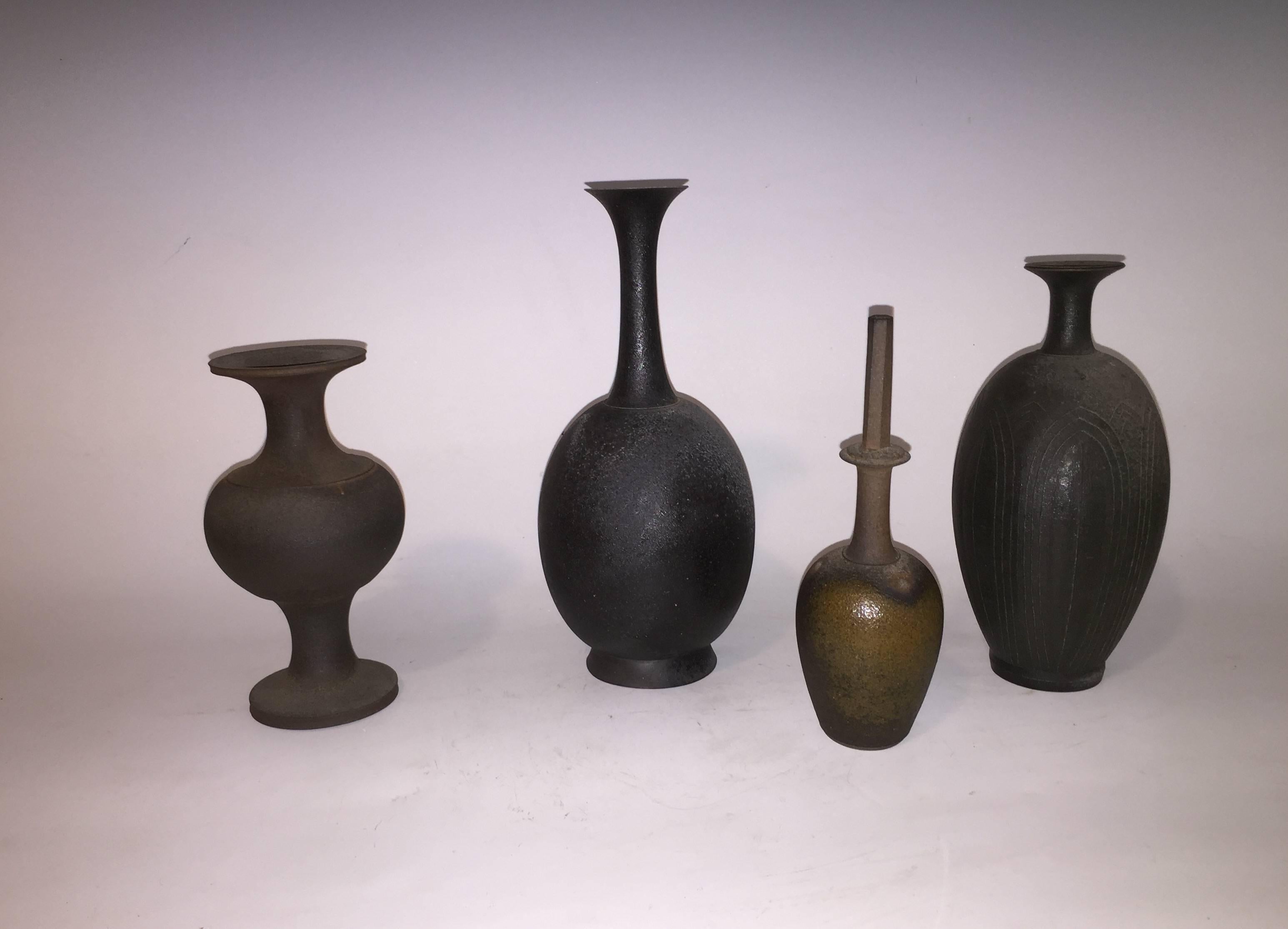Japanese Set of Four Contemporary Stoneware Vases by Koji Toda