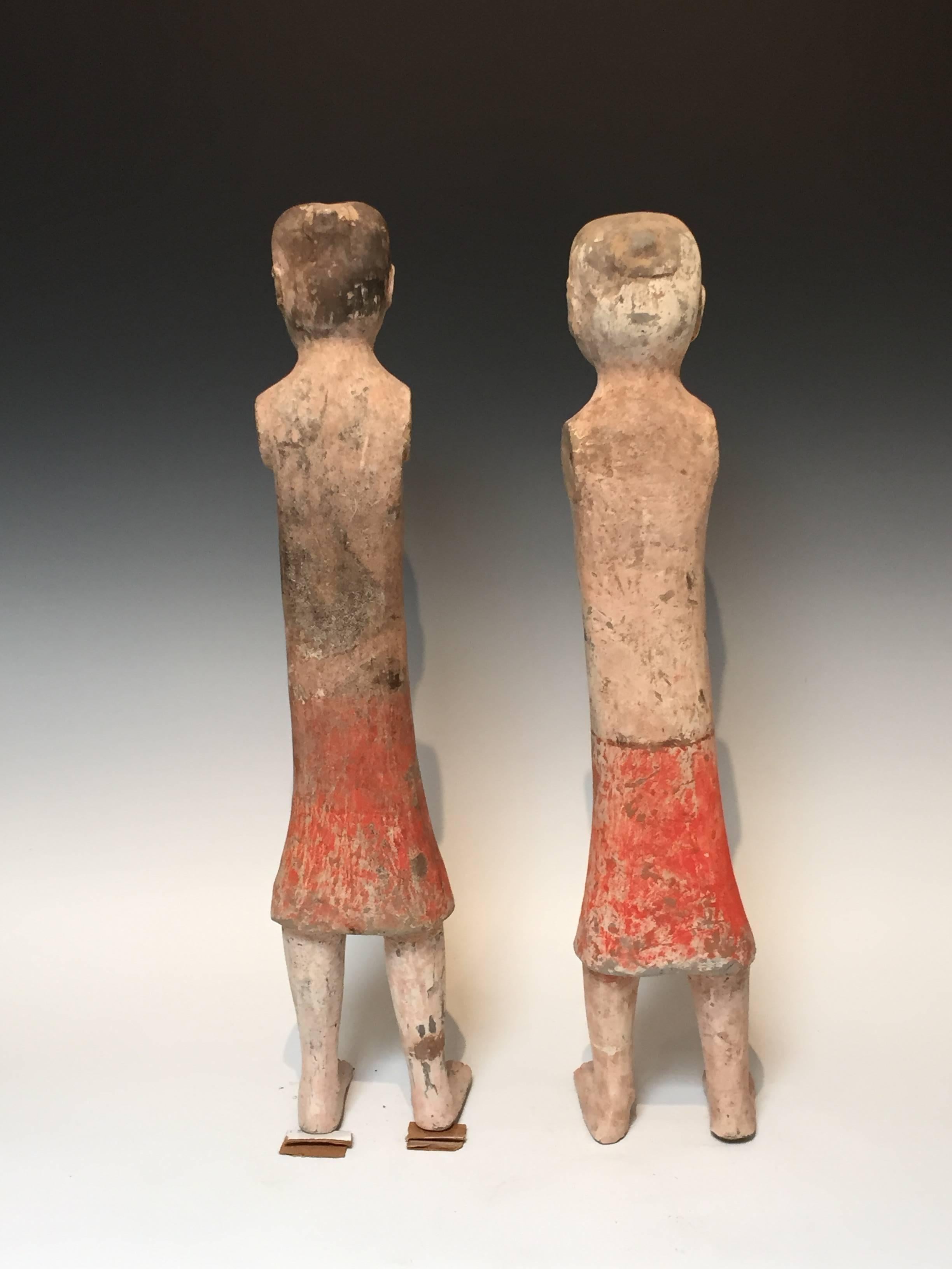 Ancient Han Dynasty Ceramic Male Figures, 206 BC-220 AD In Good Condition In Los Angeles, CA