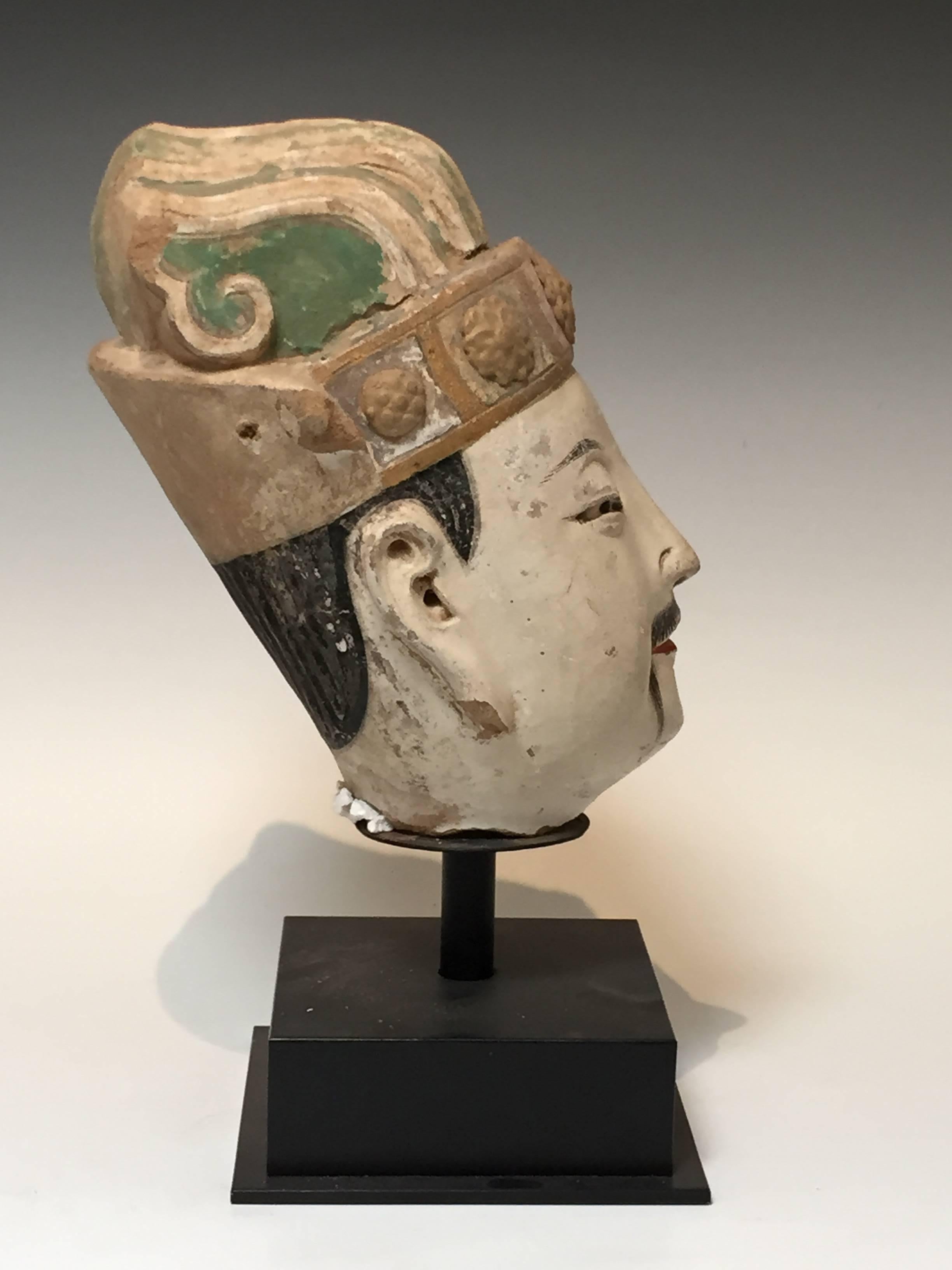 18th Century and Earlier 15th Century Ming Dynasty Stucco Head of an Official For Sale