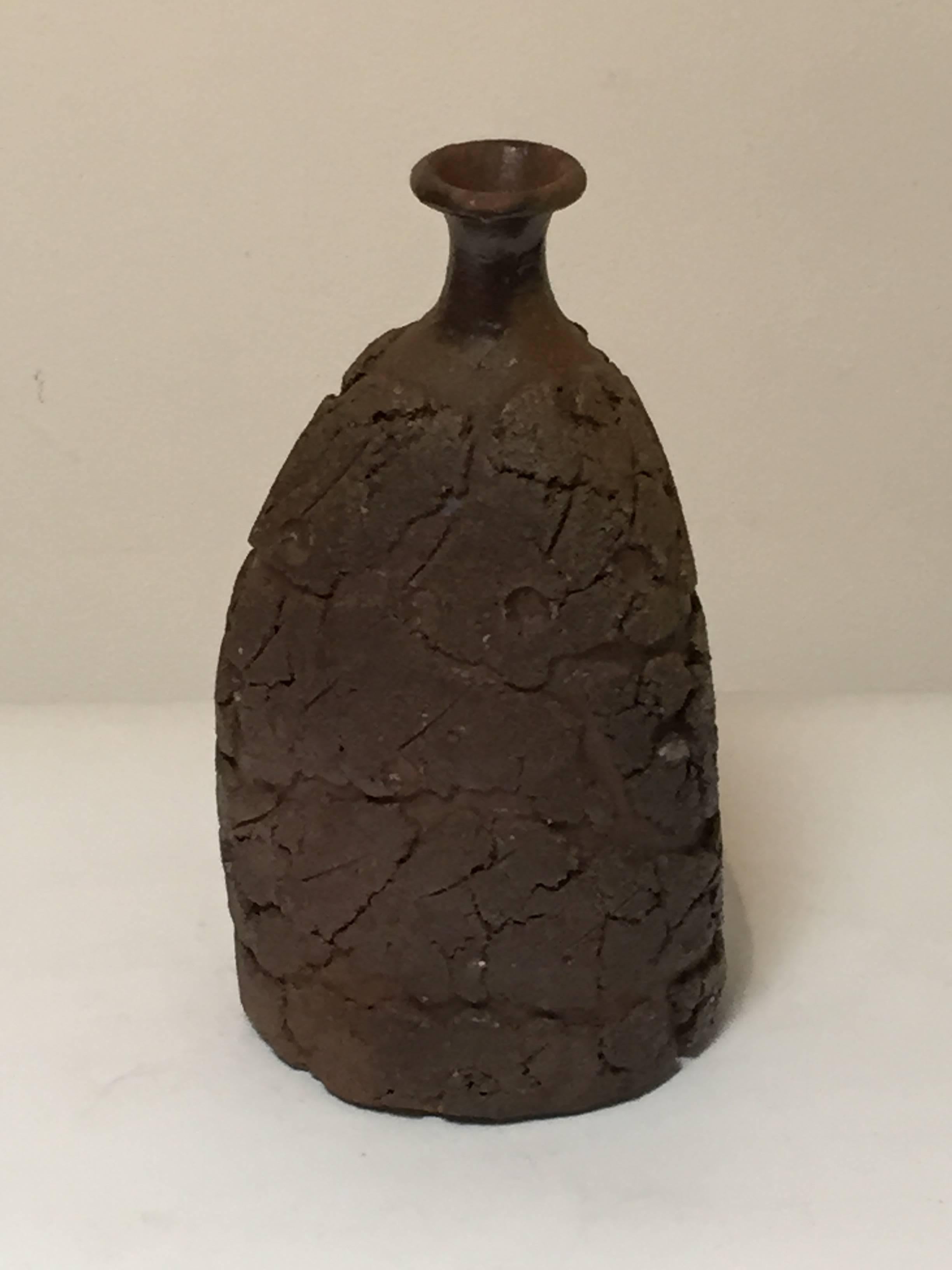 Japanese Contemporary Ceramic Textured Bottle Vase by Harada Shuroku