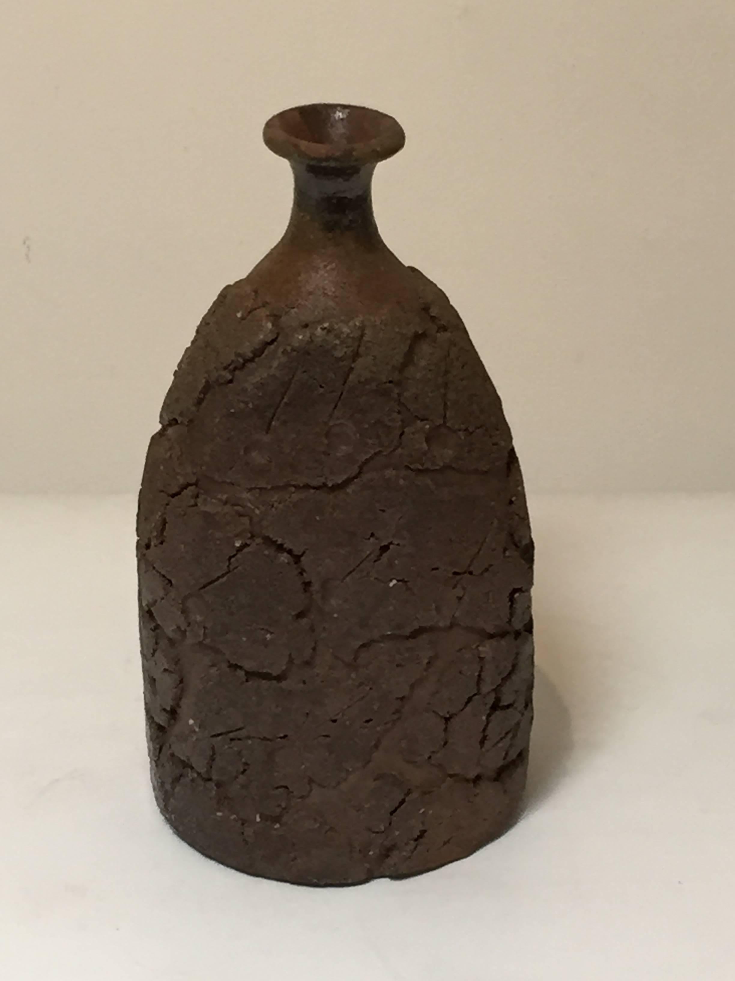 Contemporary Ceramic Textured Bottle Vase by Harada Shuroku In Excellent Condition In Los Angeles, CA