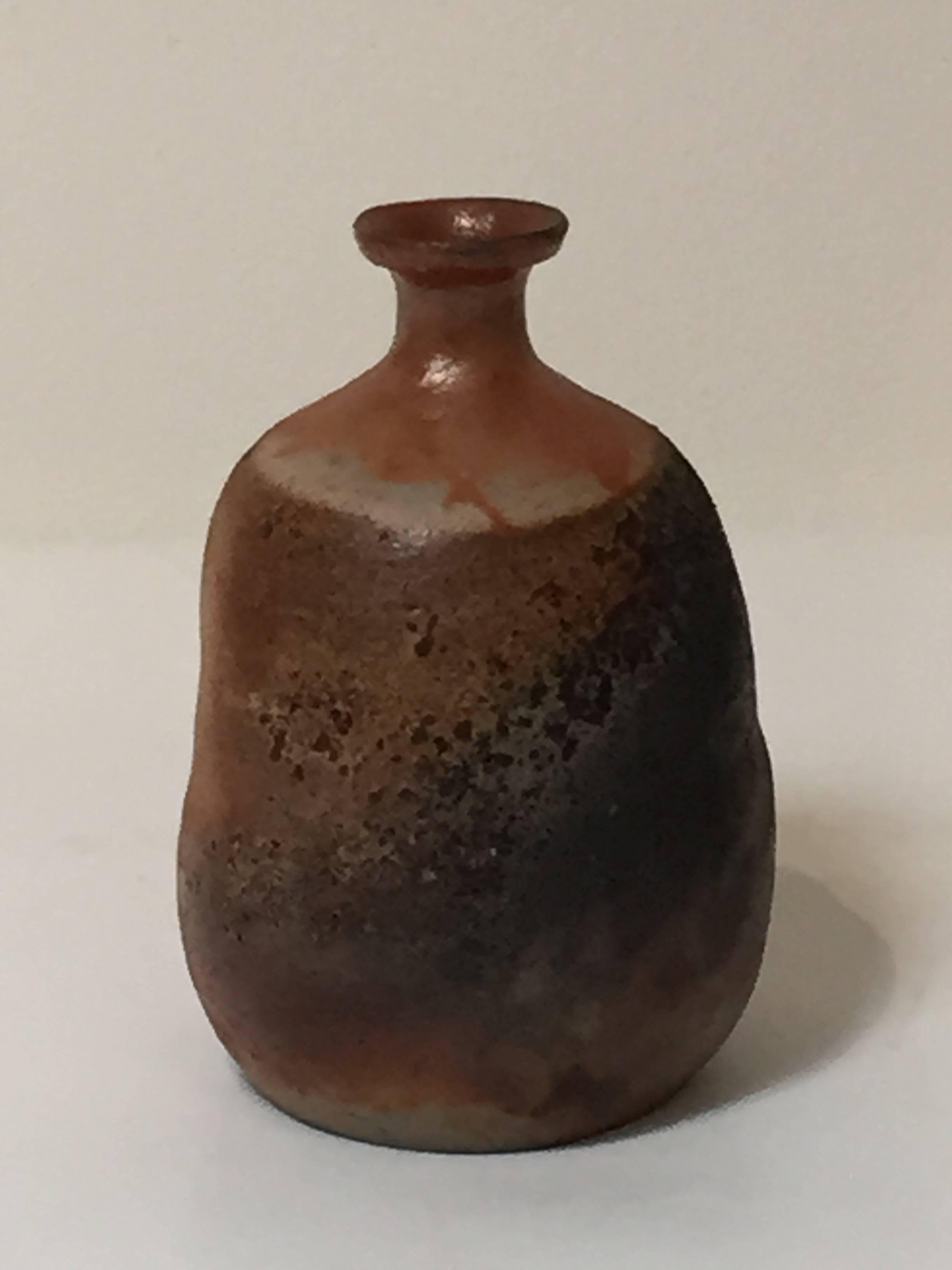 Pottery Contemporary Wood Fired Sake Flask by Bizen Potter Hiroyuki Wakimoto For Sale