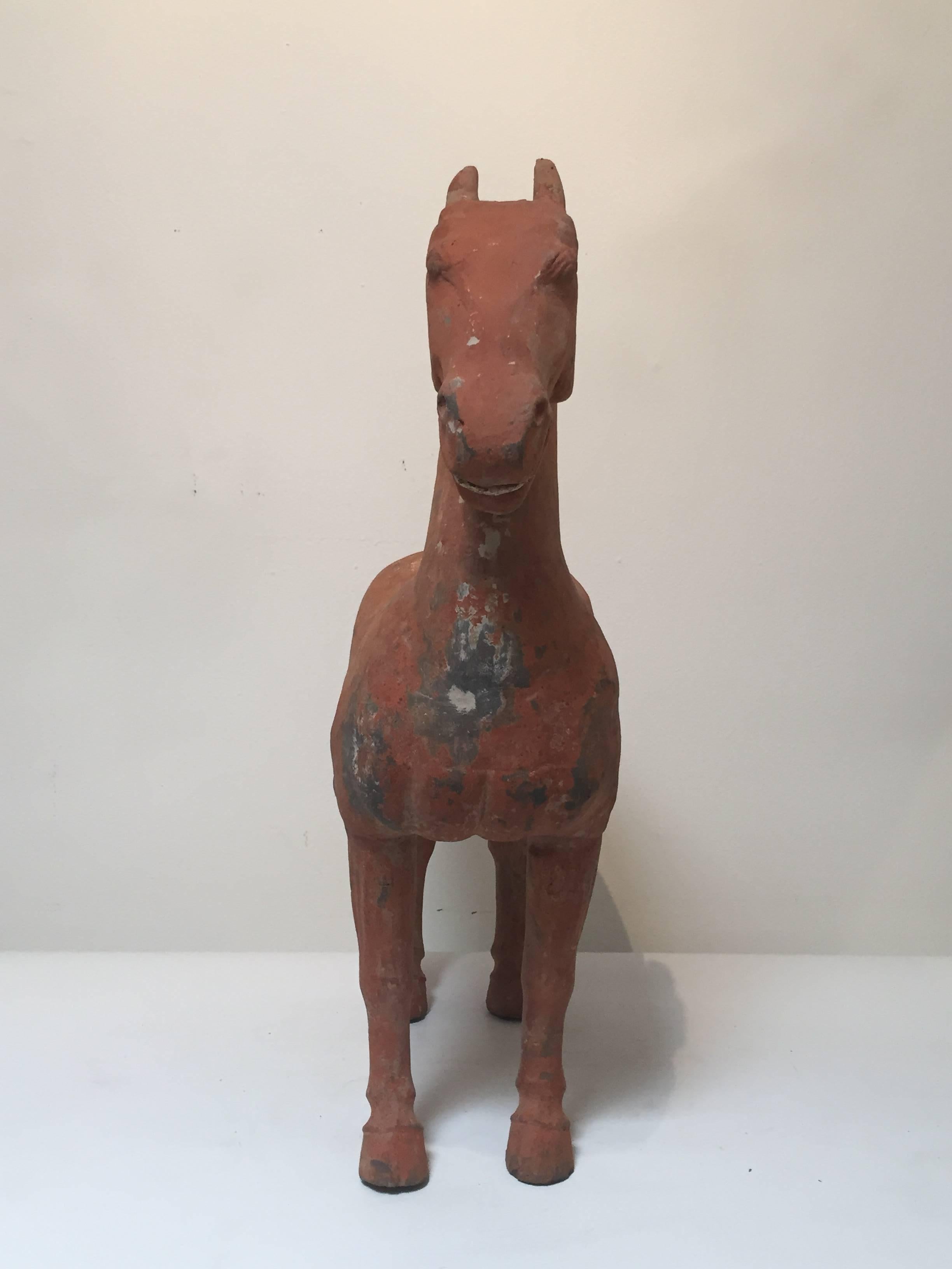 Chinese Ancient Han Dynasty Horse with Pigments For Sale