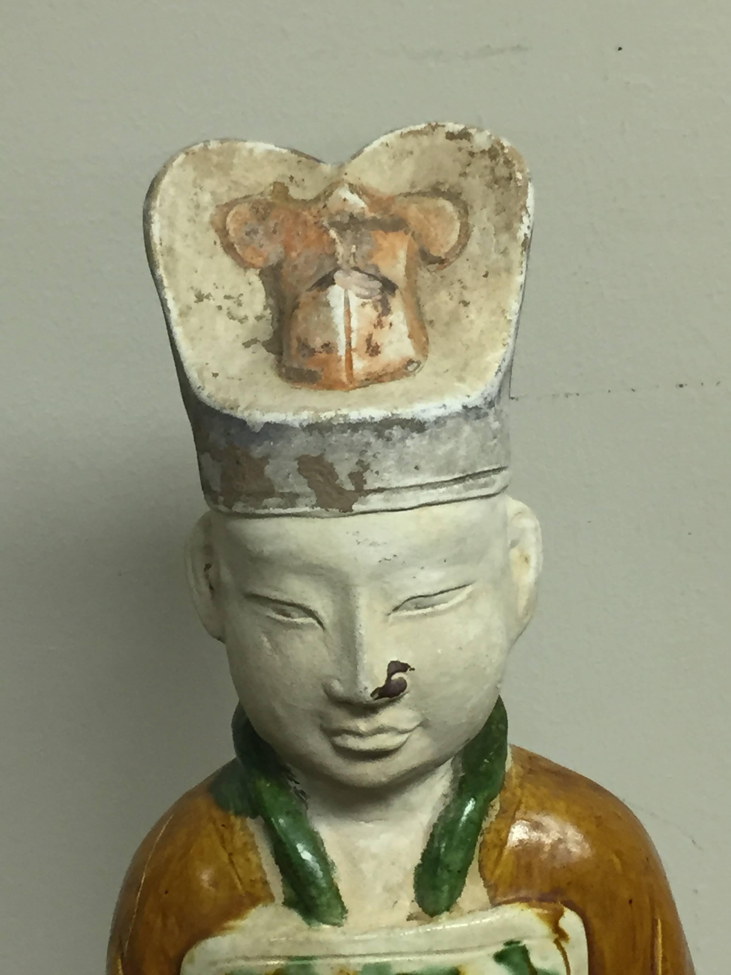 Antique Sculpture Of An 8th Century Tang Dynasty Sancai Glazed Official For Sale 1
