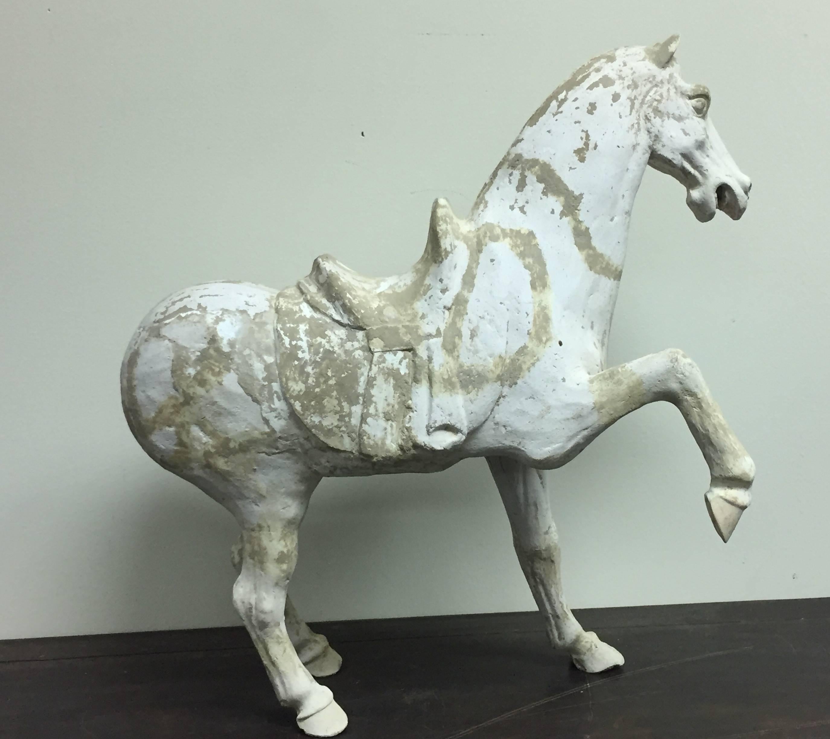 18th Century and Earlier Antique Chinese Prancing Horse From The Tang Dynasty  For Sale