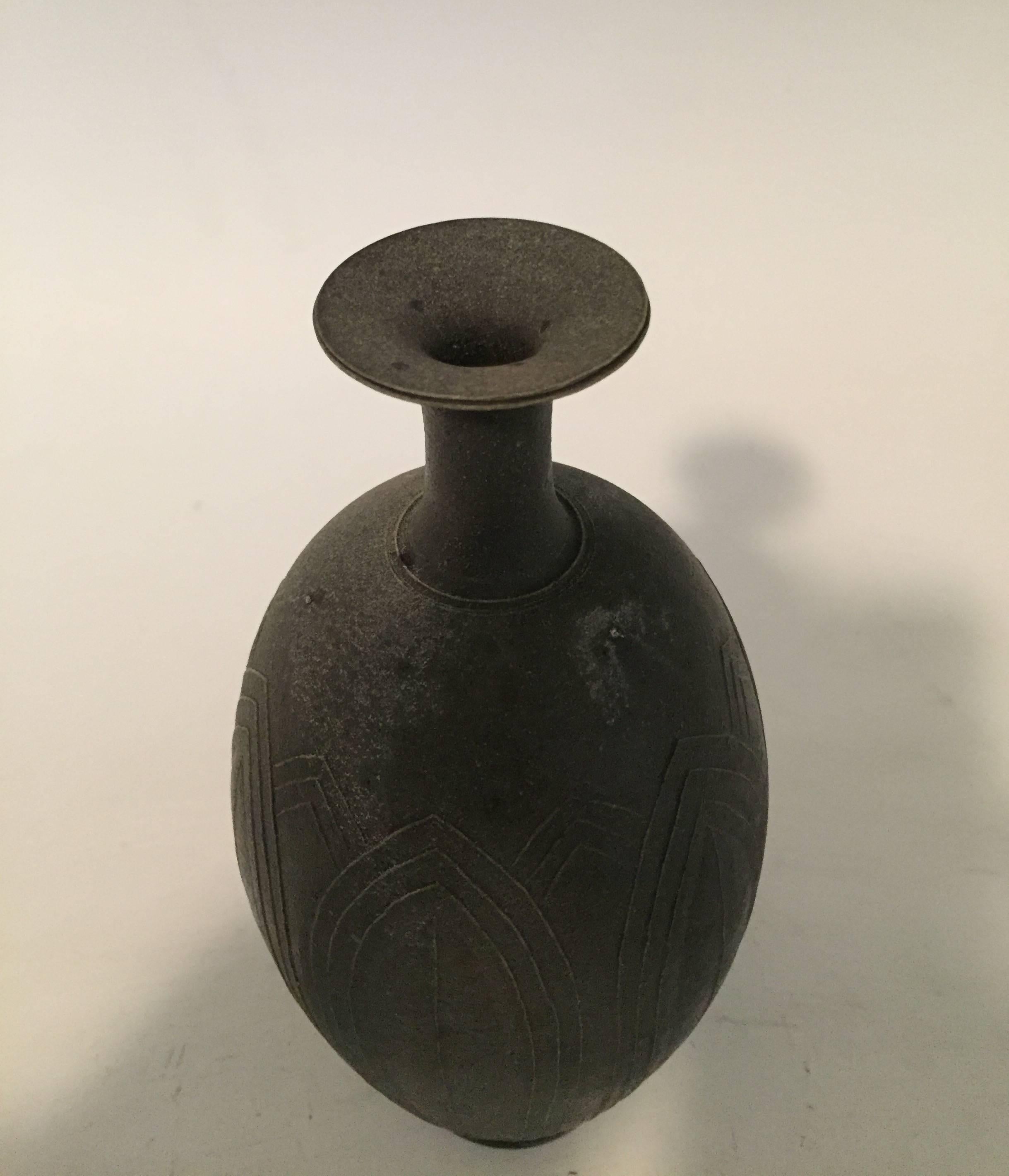 Contemporary Stoneware Vase with Lotus Design by Japanese Ceramicist Koji Toda 3