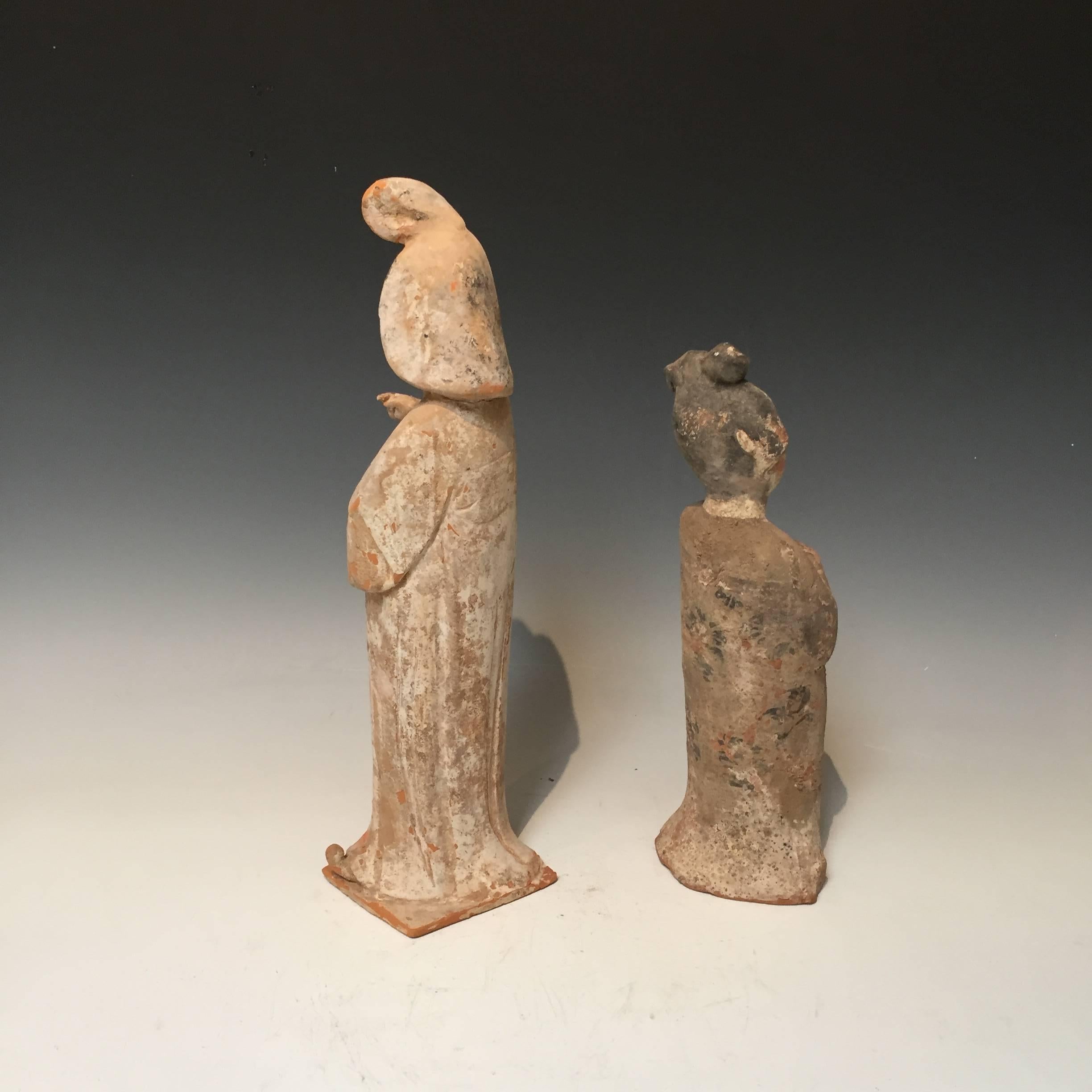 Pair of Tang Dynasty Court Ladies In Fair Condition In Los Angeles, CA
