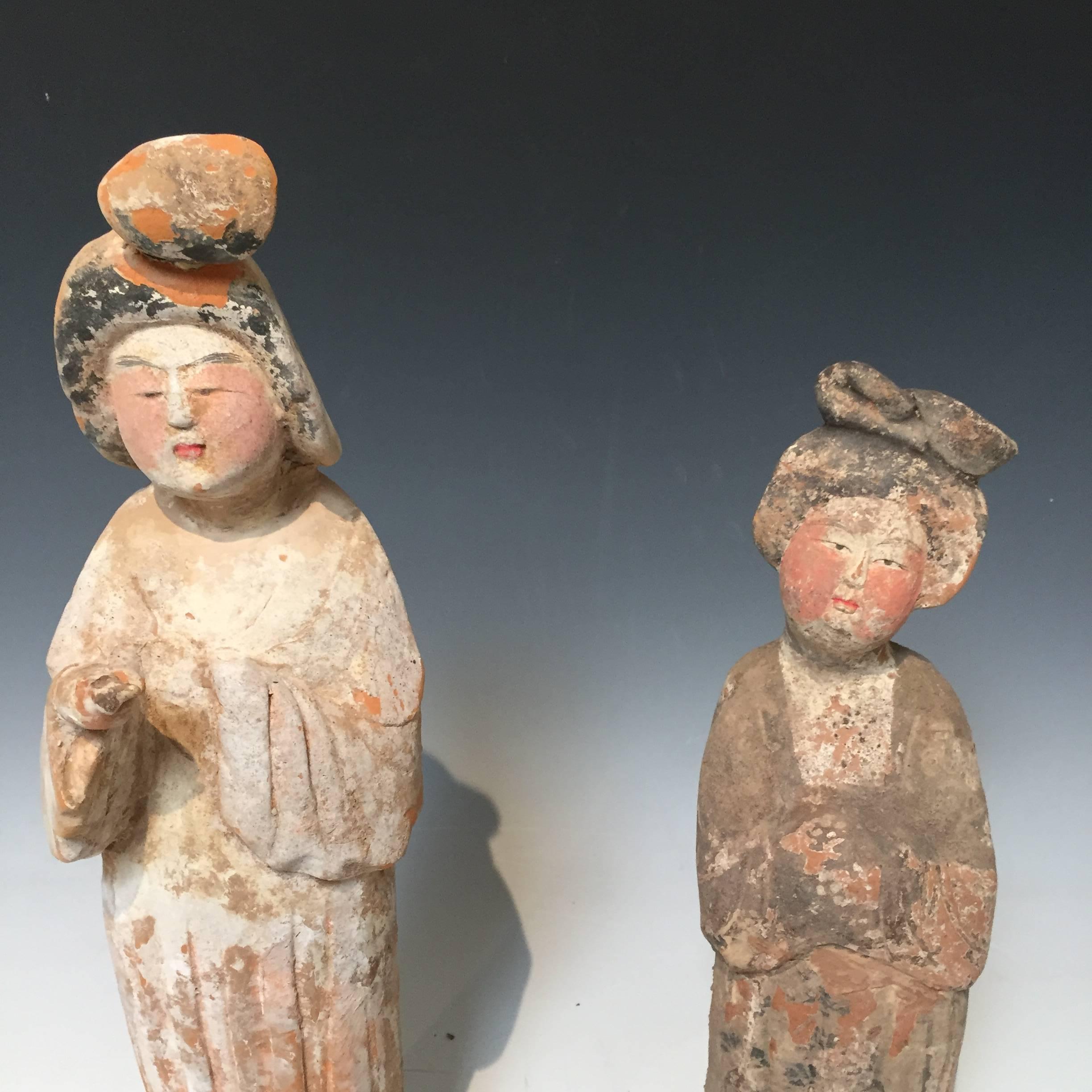 18th Century and Earlier Pair of Tang Dynasty Court Ladies