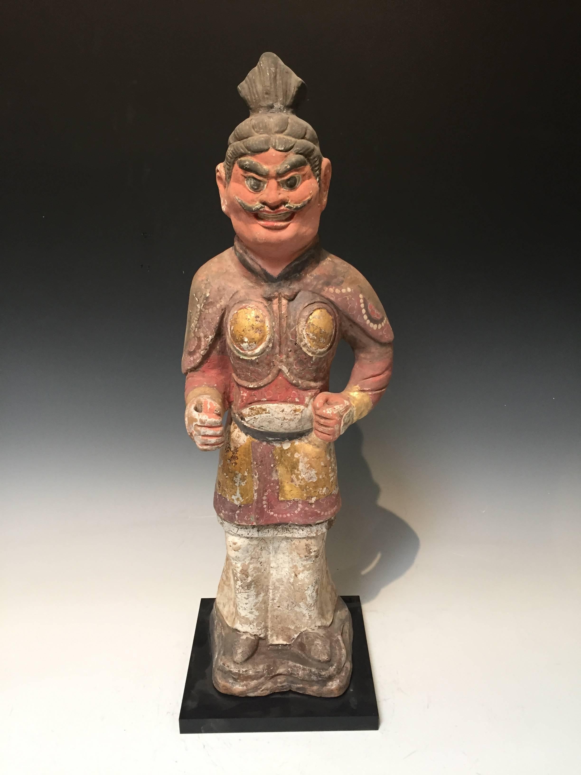 A distinguished Official from the Tang dynasty (618-907 A.D.)
Adorned with gold leaf, and pigments, likely characterizing an important high ranking official.
TL Tested from Oxford.
Standing 22