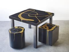 Martha Sturdy, Square Black and Gold Resin Art Application Table