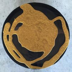 Martha Sturdy, Black and Gold Resin Art Application Round Stool or Side Table