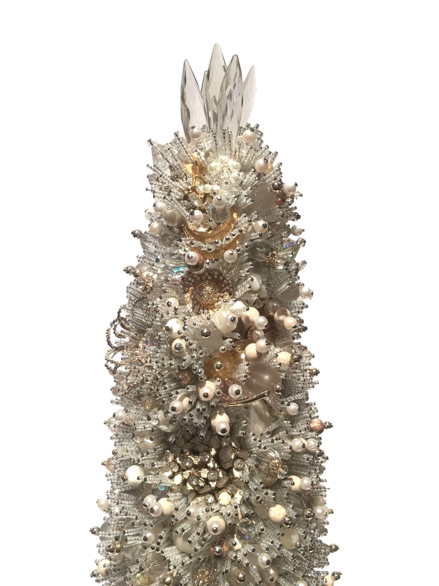 Extra large handmade beaded sculpture by Peyton Hayslip.

These one-of-a-kind pieces are true works of art with each sculpture containing antique, vintage and precious jewels, brooches, pearls and seed beads. 

Measures: 18.5