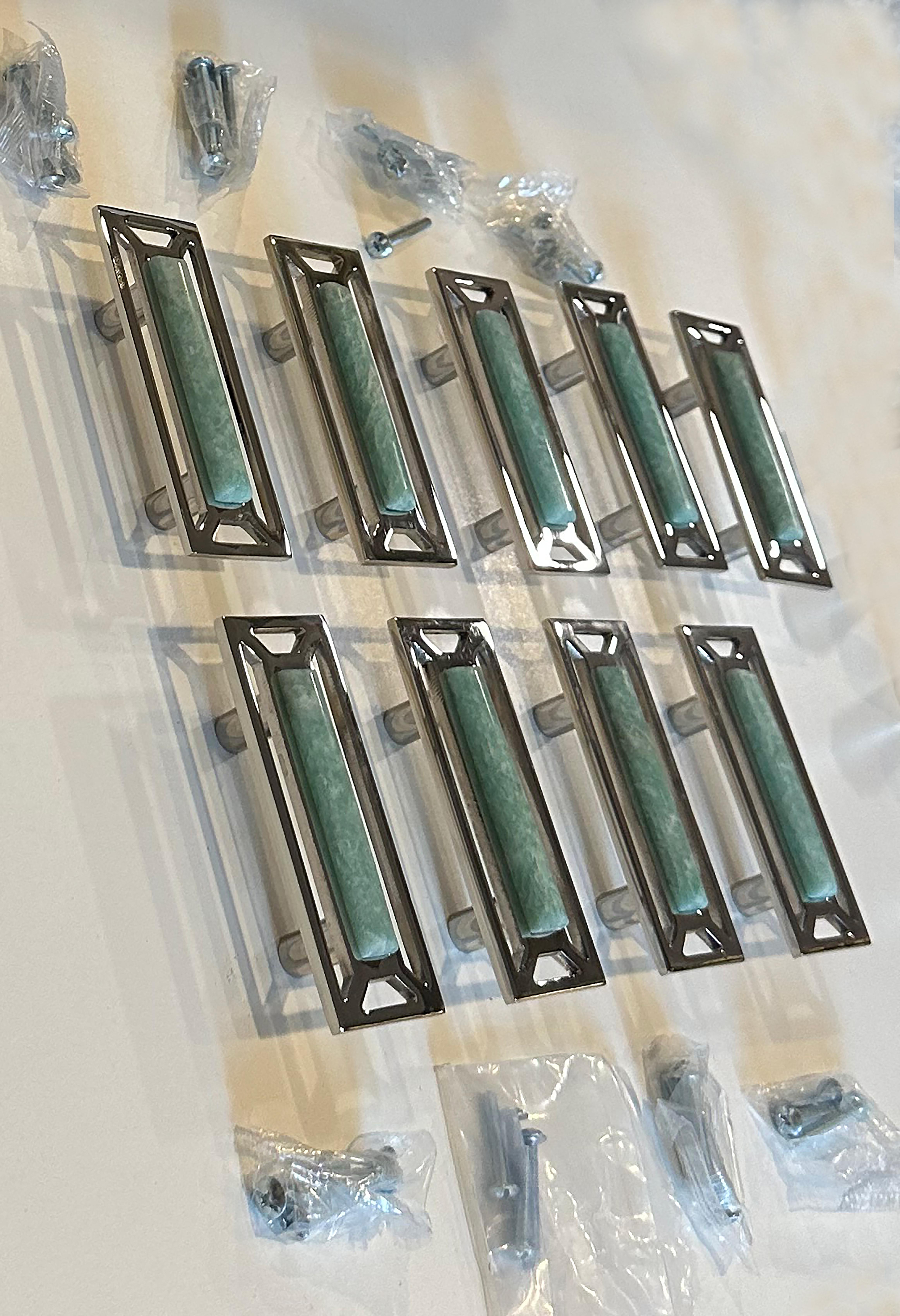 Satz McCoy Amazonit und Nickel poliert Custom Pulls (amerikanisch) im Angebot