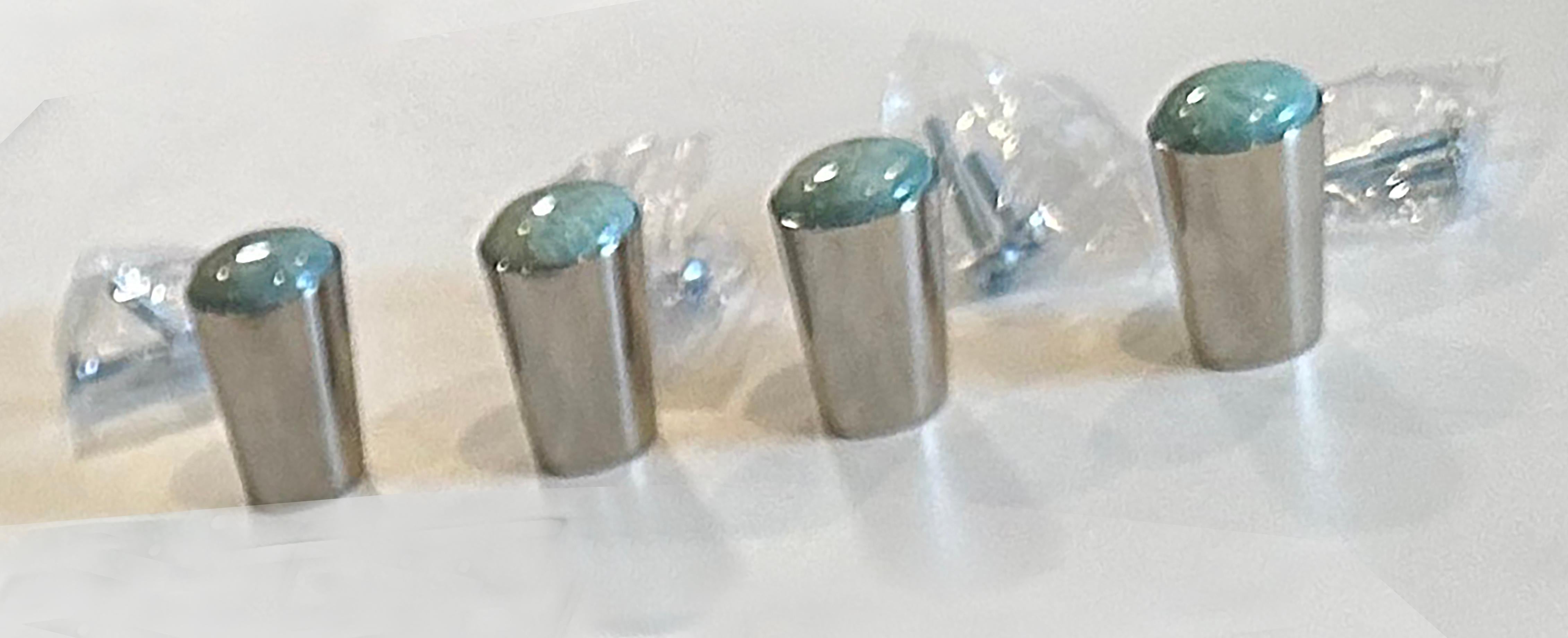 American Set of Four Amazonite and Polished Nickel Custom Knob Pulls For Sale
