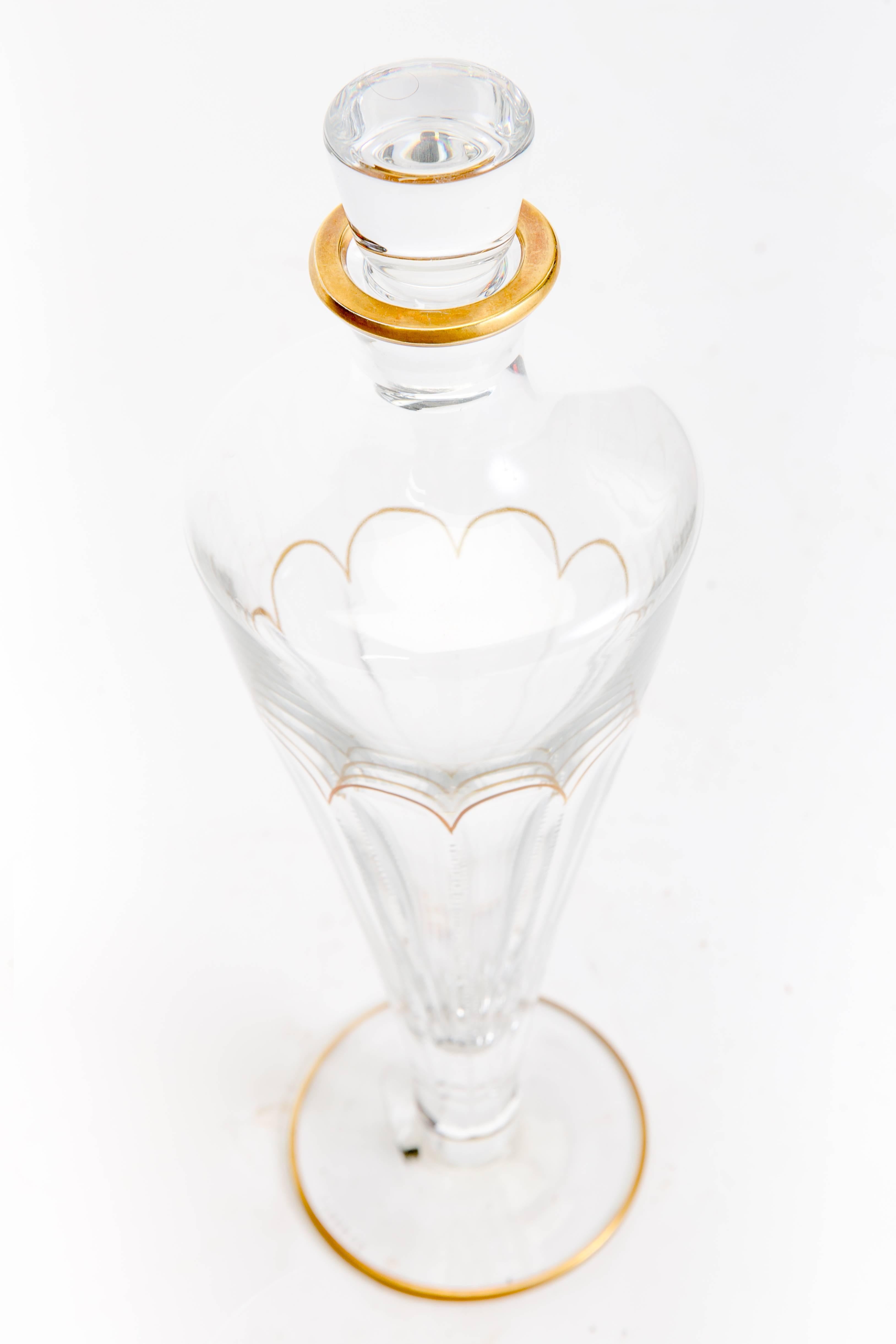 Authentic Faberge crystal France operetta decanter with stopper. Gold trim. Signed item.