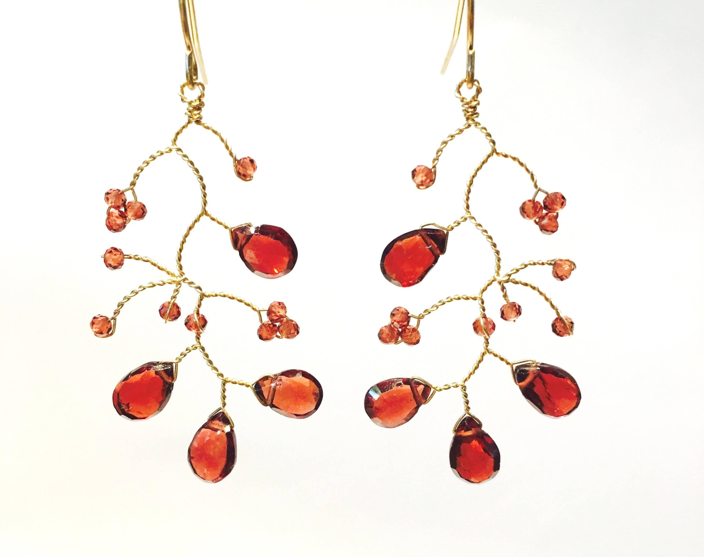 Delicate Garnet Branch Chandelier Earrings In Excellent Condition In Dallas, TX