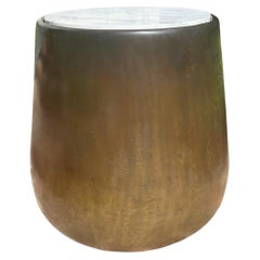 Jiun Ho Masai Side Table with Patinated Bronze Base and Honed Carrara Marble Top