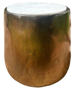 Jiun Ho Masai Side Table with Patinated Bronze Base and Honed Carrara Marble Top