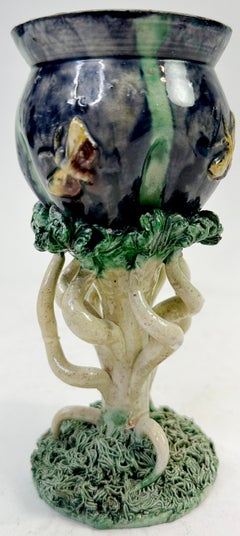 Pair of Portuguese Palissy-Style Majolica Goblets, Circa 1870