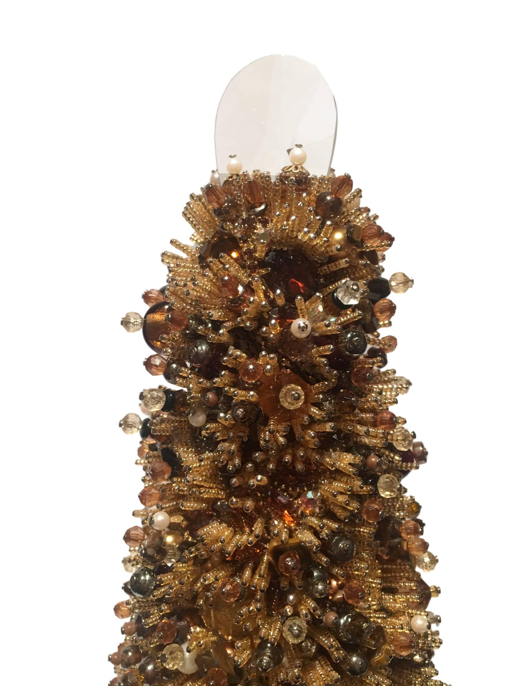 Extra large handmade beaded sculpture by Peyton Hayslip.

These one-of-a-kind pieces are true works of art with each sculpture containing antique, vintage and precious jewels, brooches, pearls and seed beads.