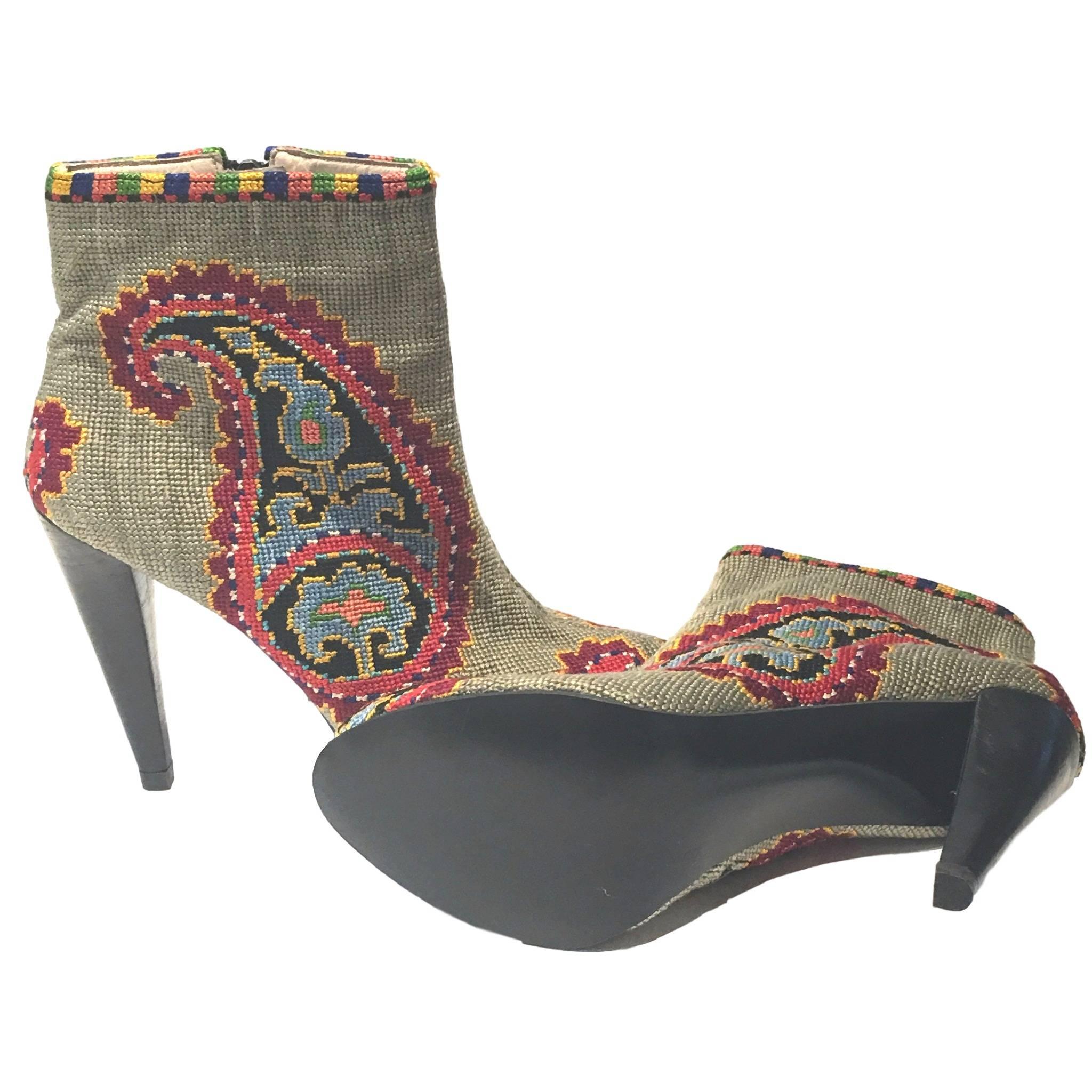 Healed Bootie Needlepoint Shoes For Sale at 1stDibs needlepoint shoes