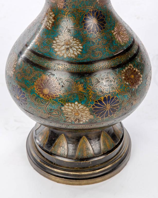 Antique Floral Cloisonne Vase Lamp For Sale at 1stDibs