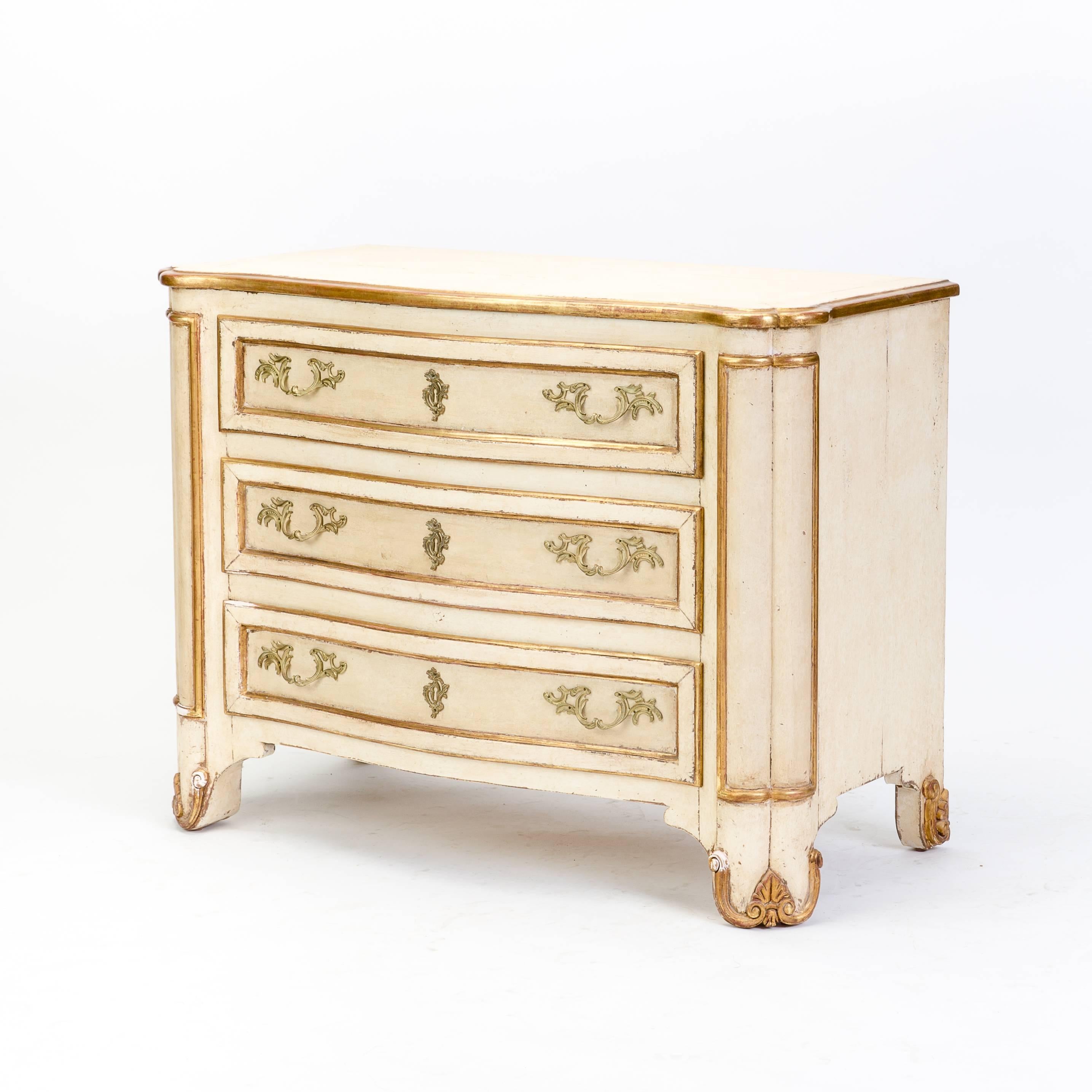 Beautiful walnut Avignon chest of drawers with 22-karat gold leaf trim by Dessin Fournir.

Width: 46"
Depth: 22"
Height: 34".