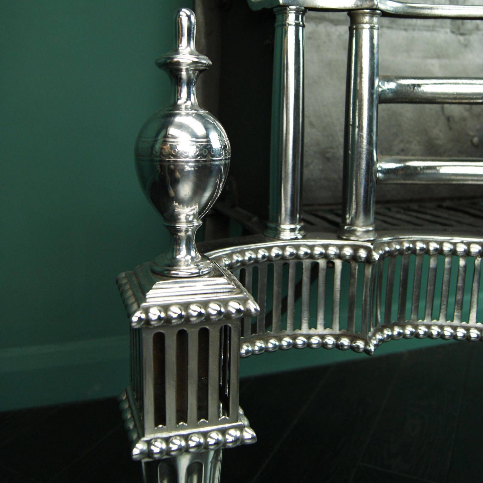 Large English Polished Wrought-Iron Fireplace Dog Grate In Good Condition For Sale In London, GB