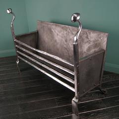 Large Polished Wrought 18th Century Fire Basket Fire Grate